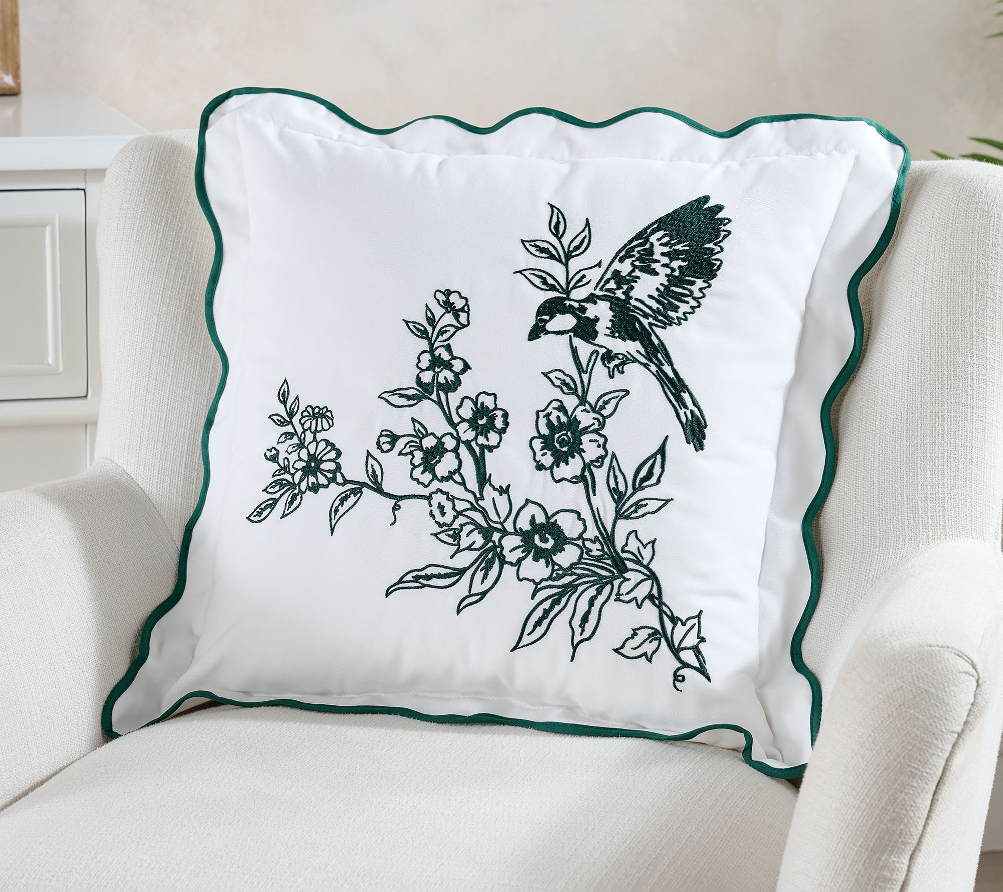 Springtime Songbird Embroidered 18"x18" Pillow by Kim Gravel
