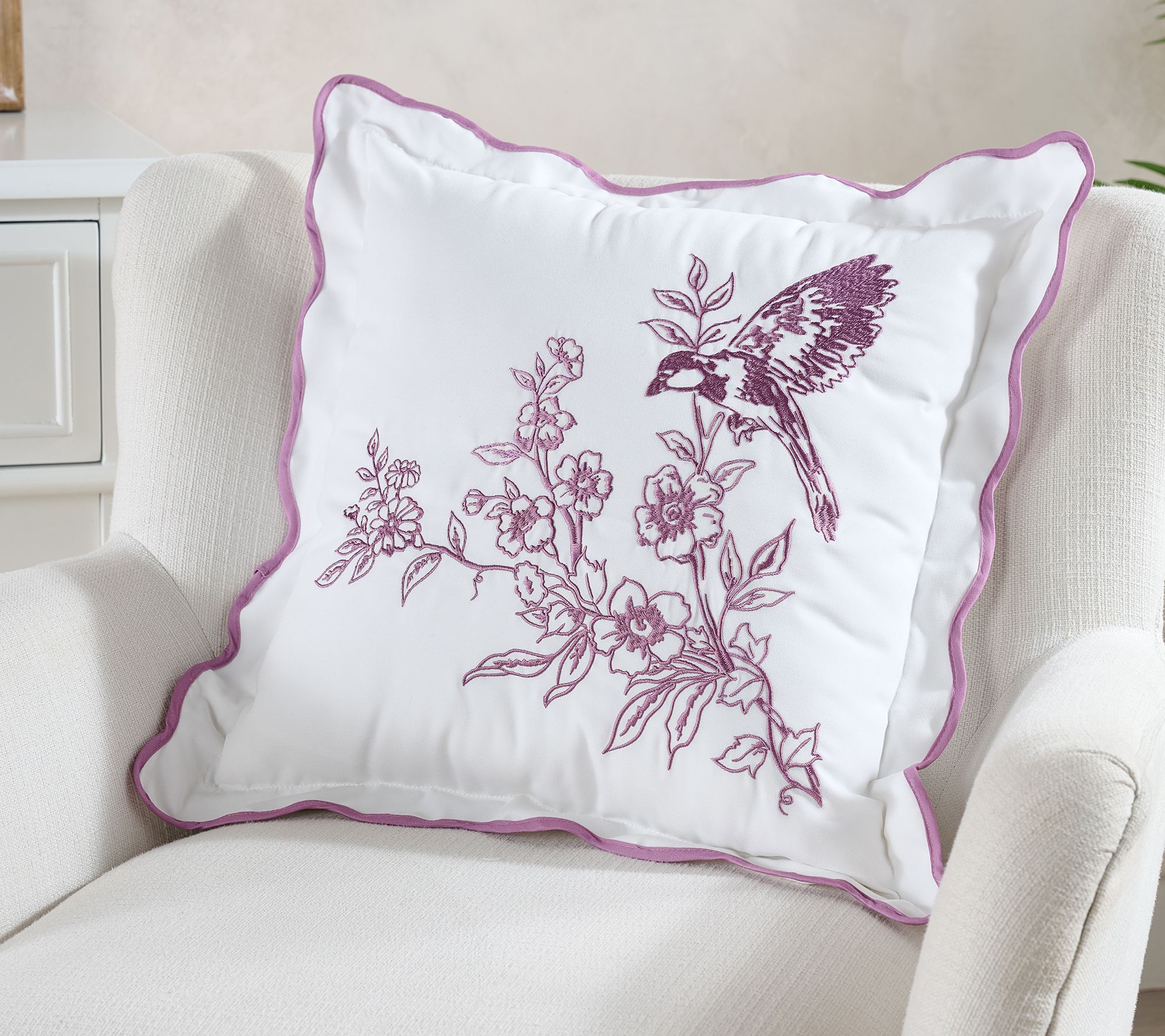 Springtime Songbird Embroidered 18"x18" Pillow by Kim Gravel