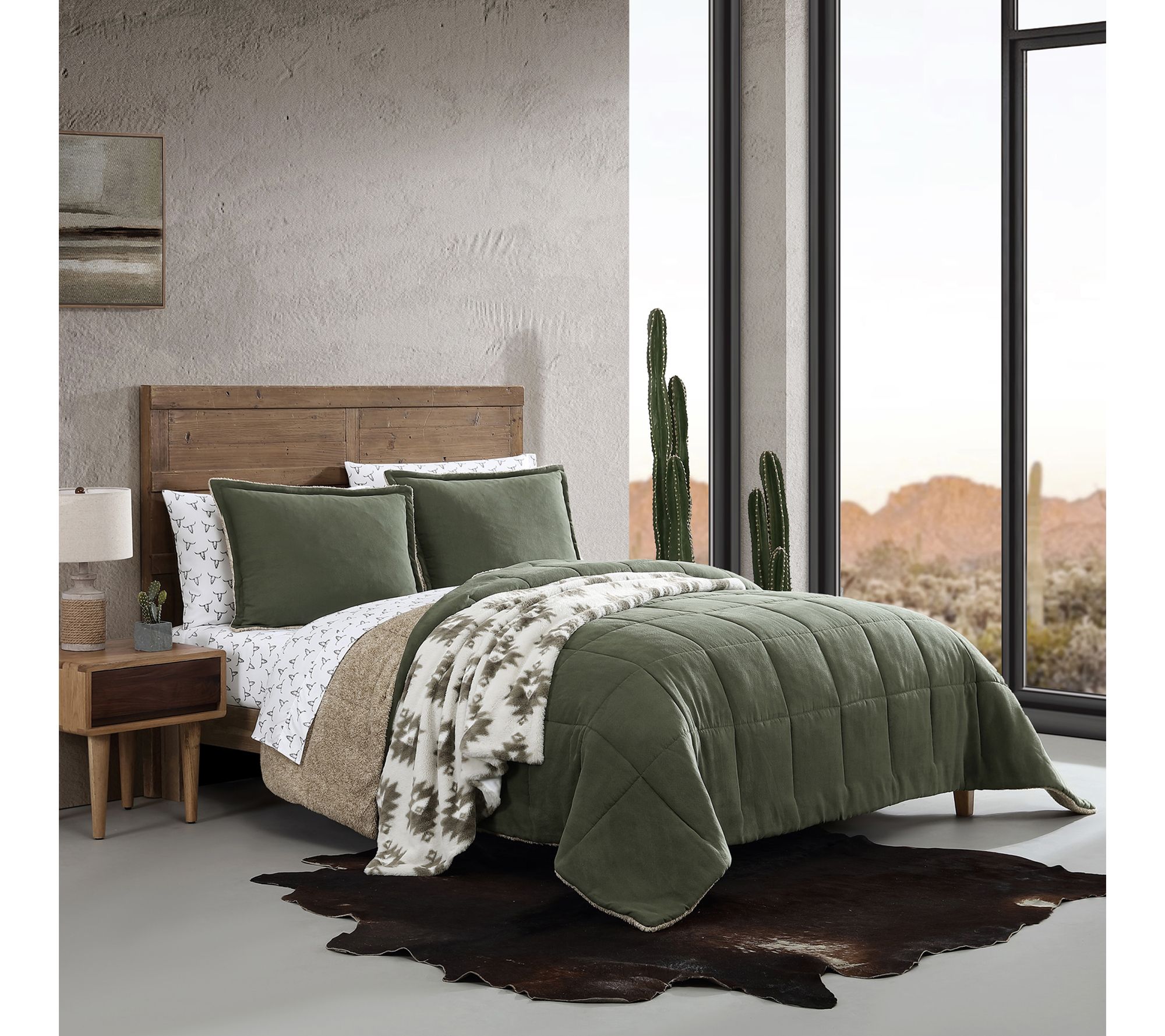 Wrangler Legendary Green Suede-Textured F/Q Comforter Set