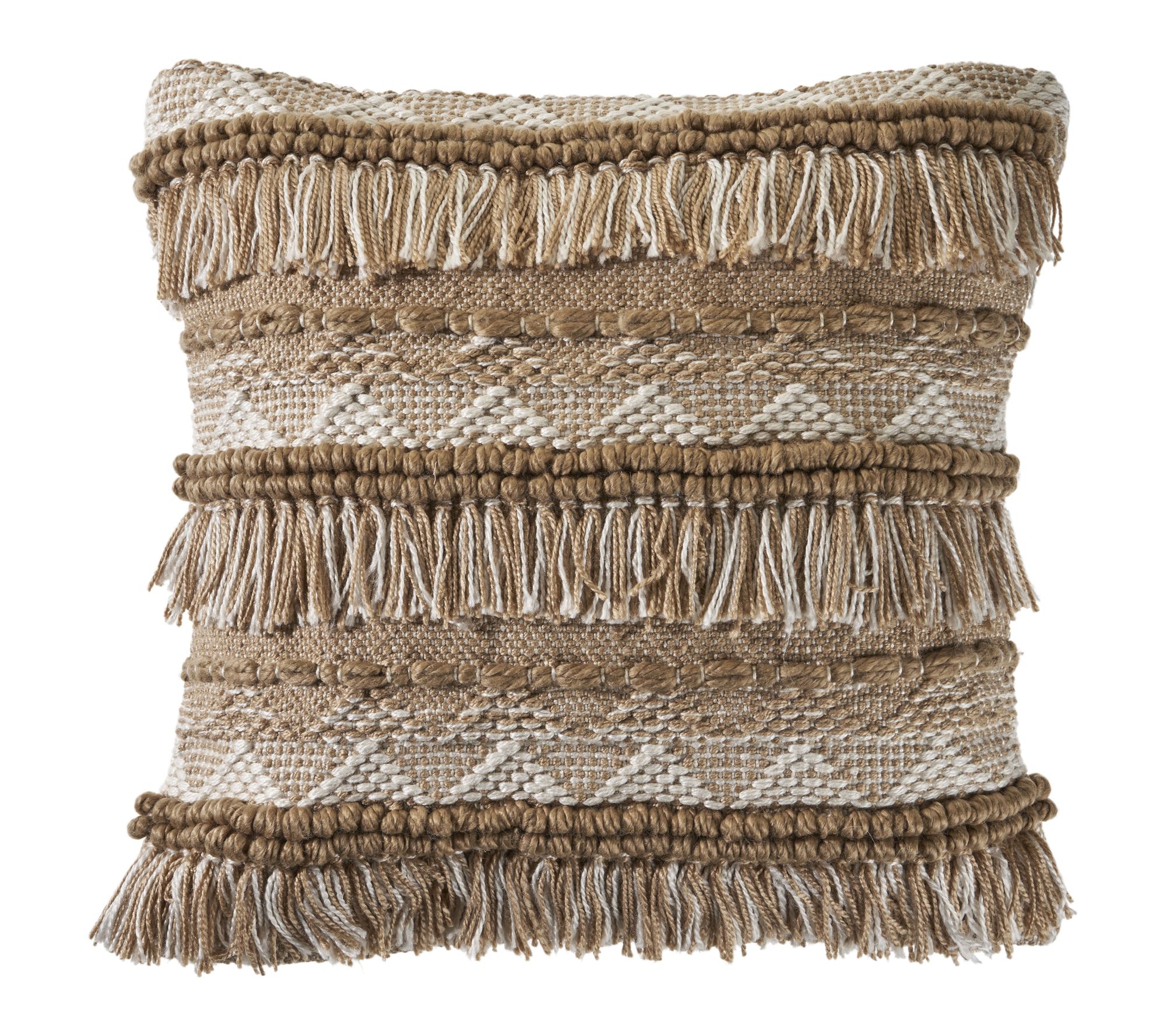 Ox Bay Beige/White Striped Farmhouse PolyesterPillow, 20"x20"