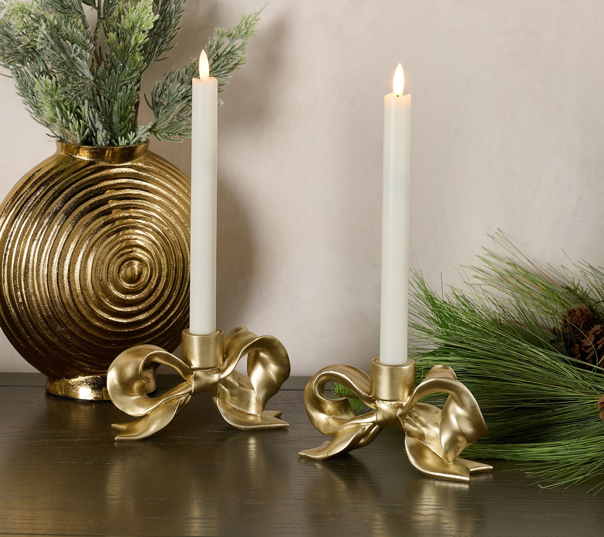 Set of 2 Bow Taper Candle Holders by Valerie