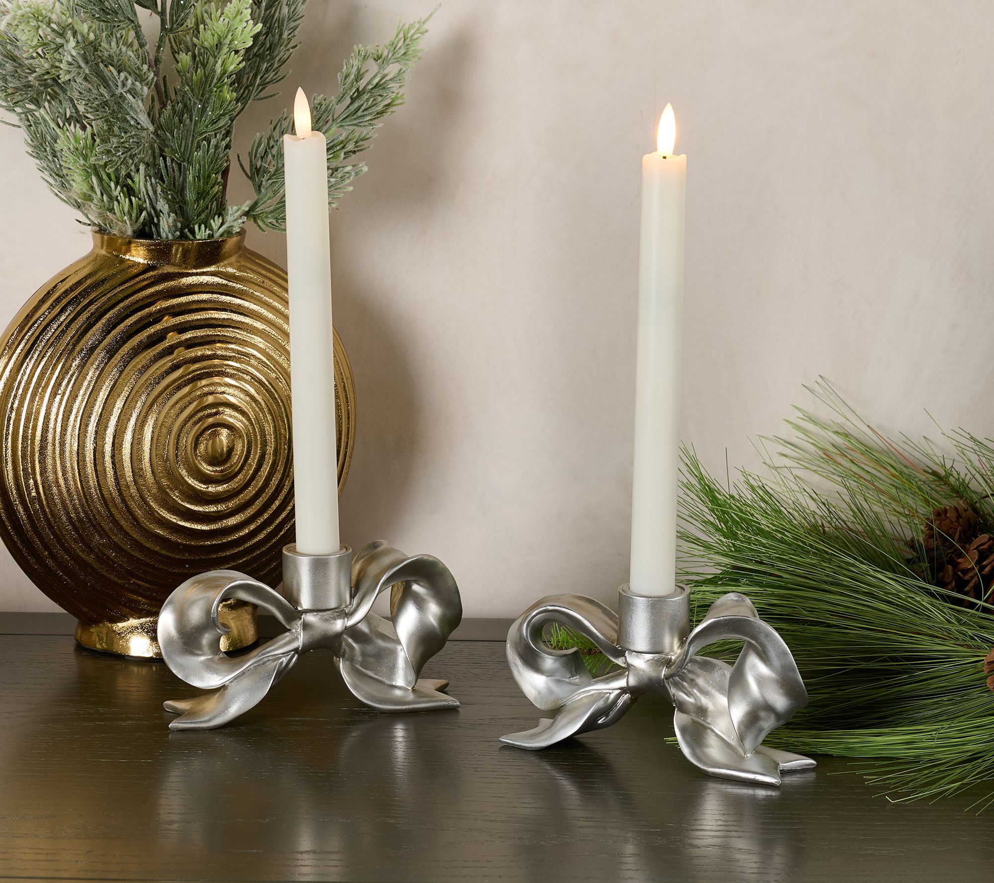 Set of 2 Bow Taper Candle Holders by Valerie