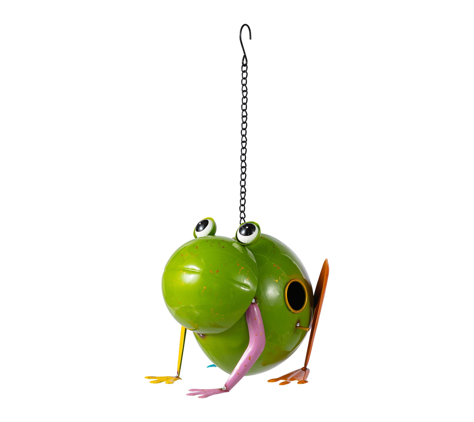 Glitzhome 9''L Metal Glossy Frog Outdoor GardenBirdhouse