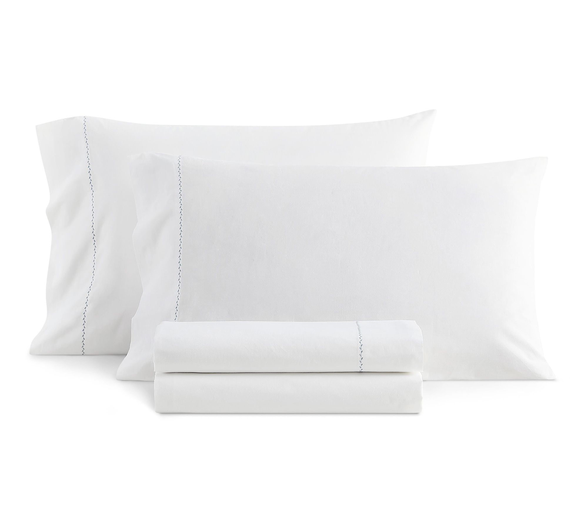 Martha Stewart Lilly Pond Leaf Wht/Blue CottonFull Sheet Set