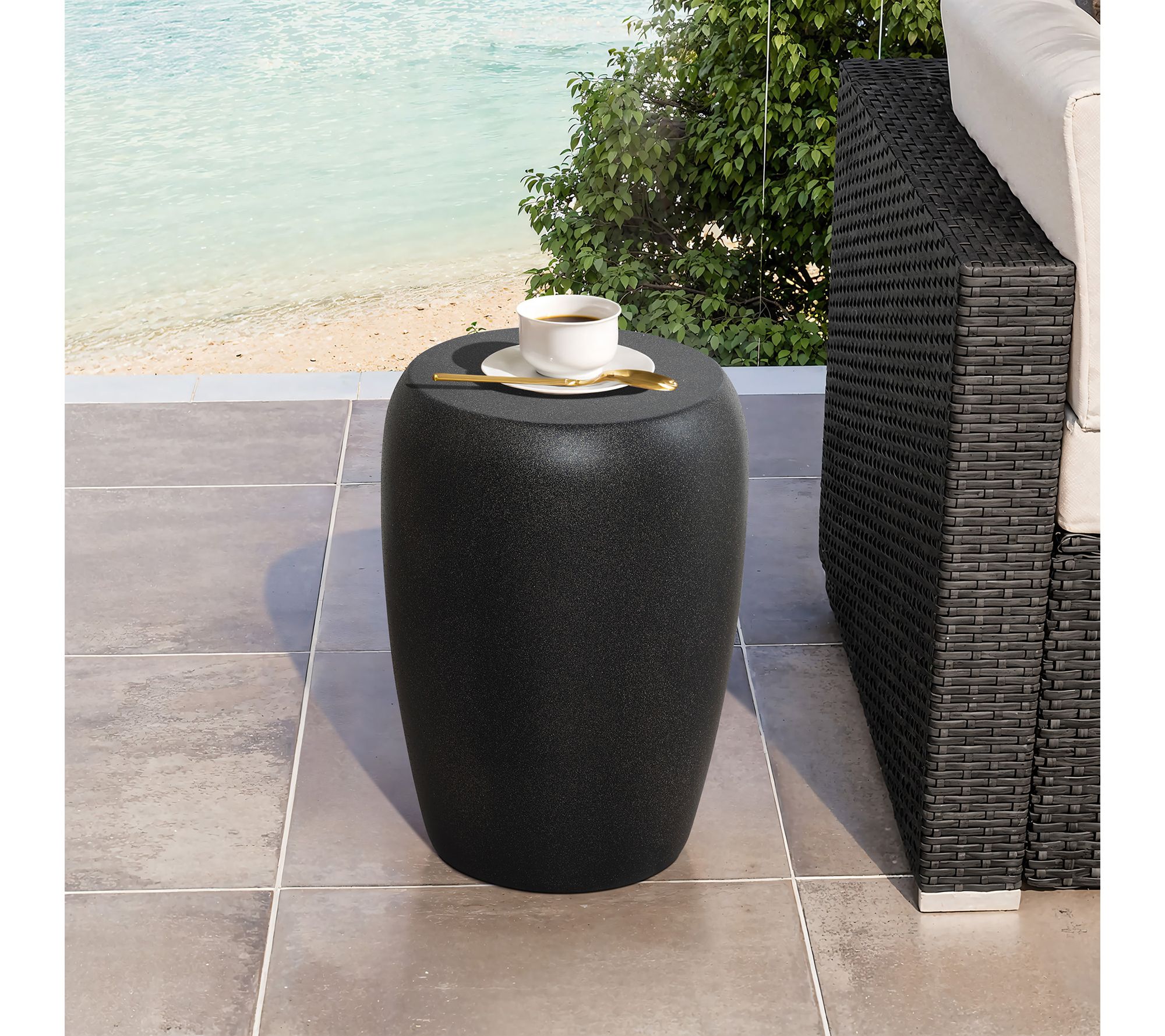 LuxenHome Black with Gold Accents Round Side Table, 19.5" Tall