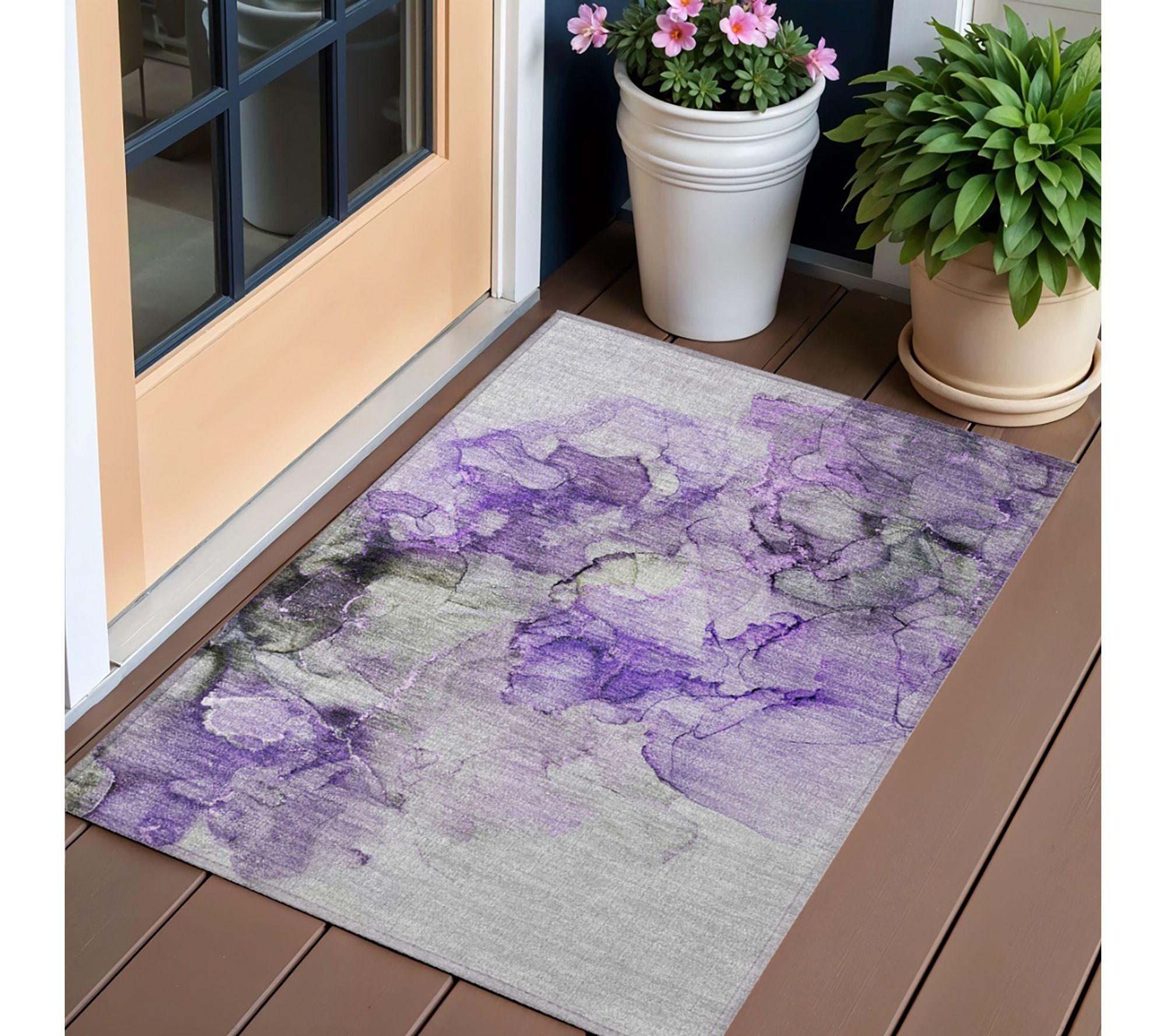 HomeRoots 2' X 3' Purple Abstract Washable Indoor Outdoor Rug