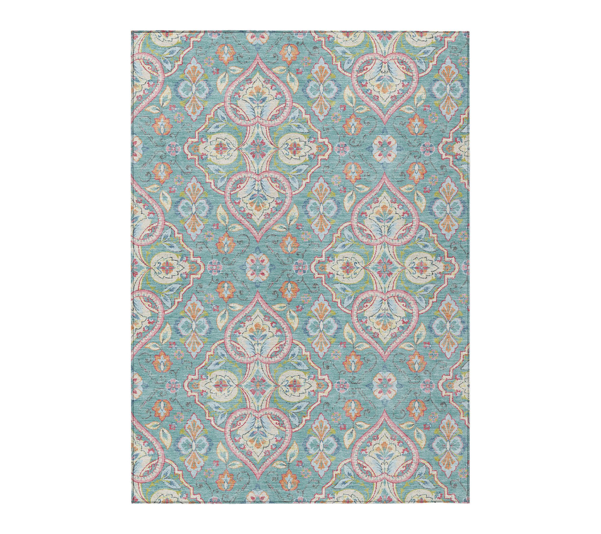 HomeRoots 5' X 8' Teal Blue Pink And Orange Ogee Washable Rug