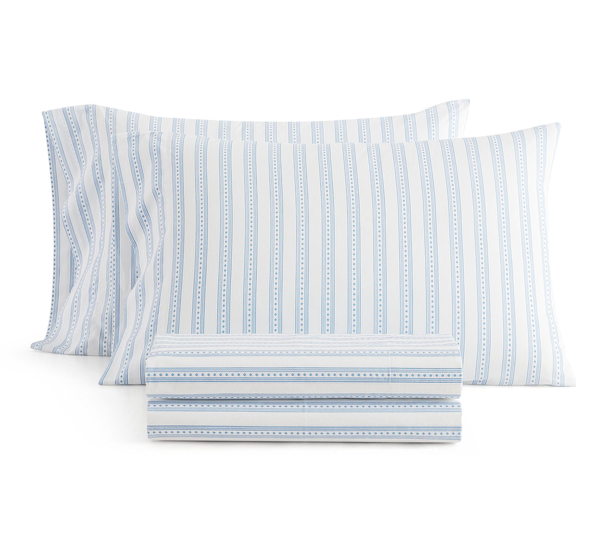 Martha Stewart Francesca Stripe White/Blue Queen Sheet Set