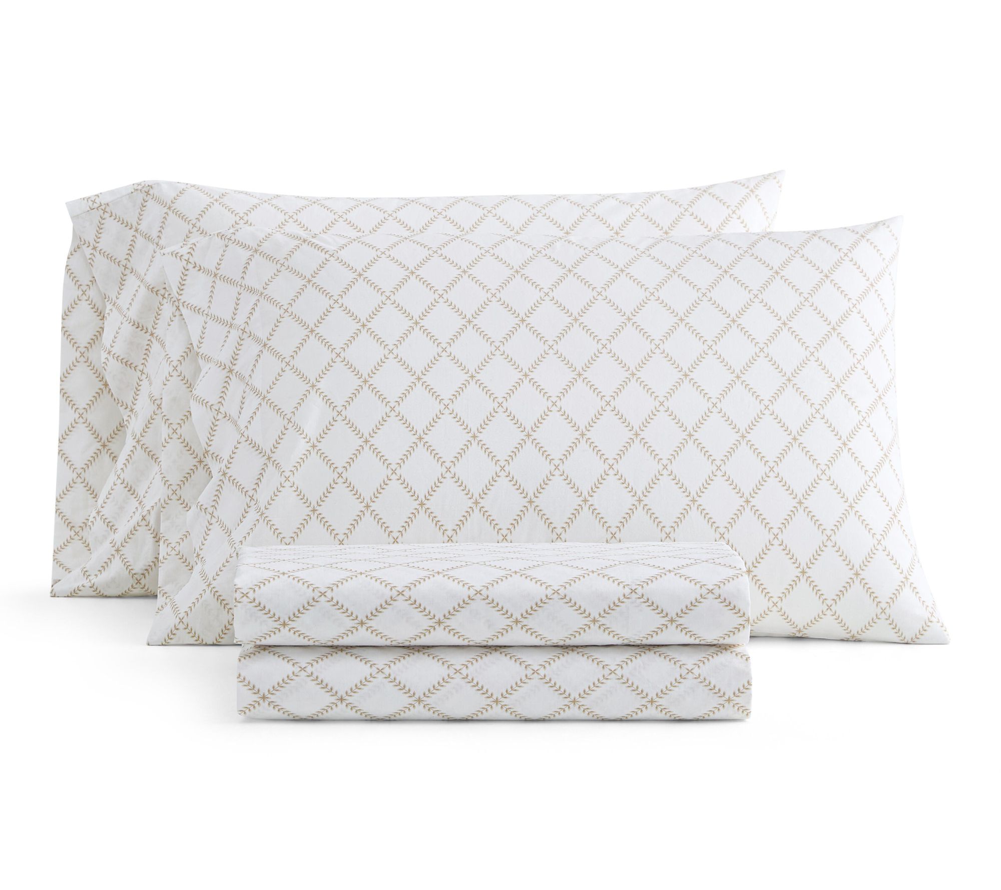Martha Stewart Leaf Trellis White/Beige CottonQueen Sheet Set