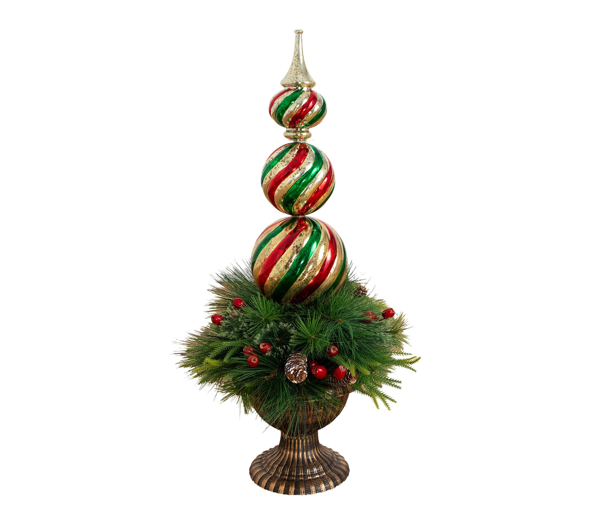 3-ft Pre-Lit Finial Ornament and Mixed Pine Topiary Tree