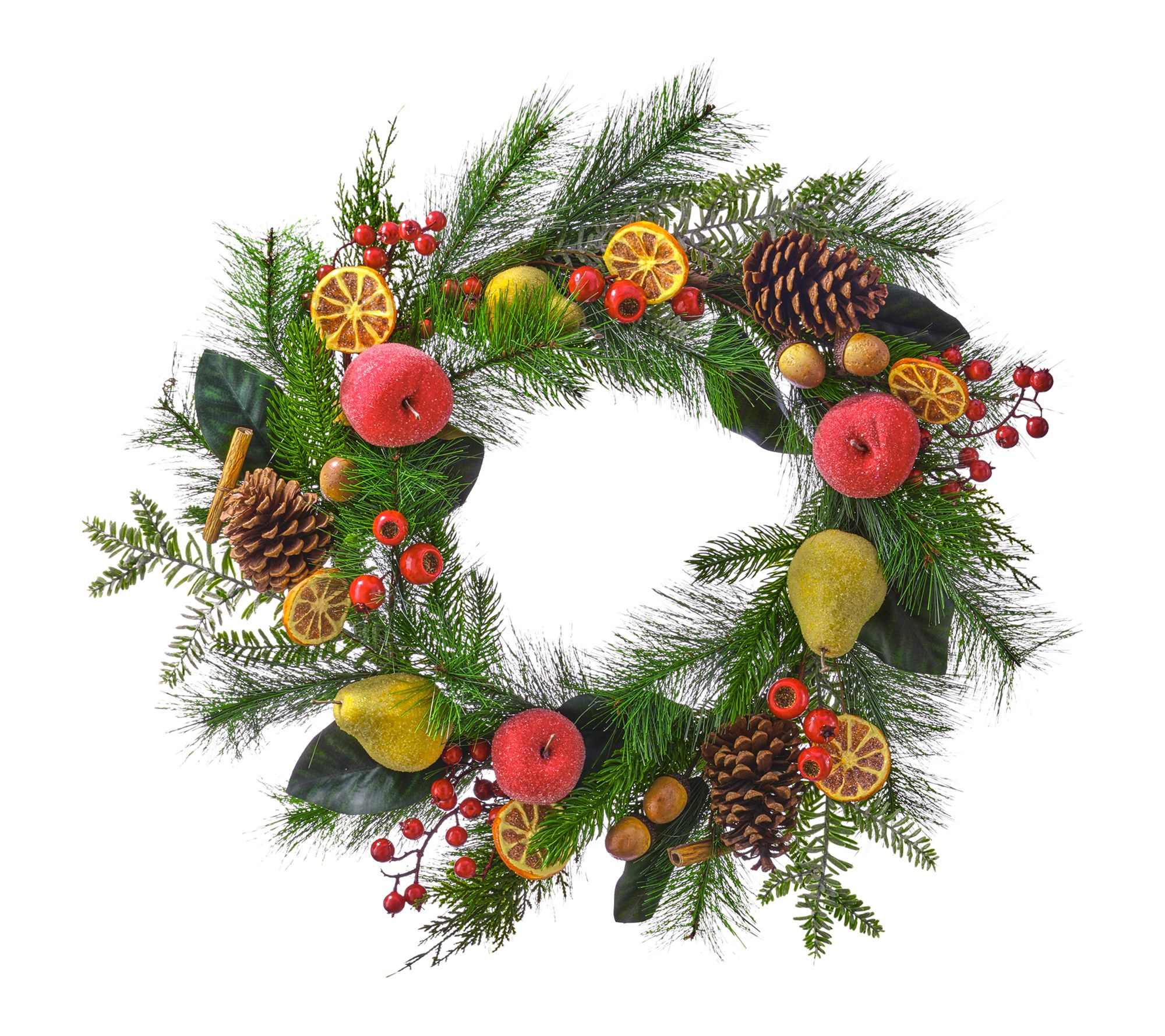24" Fruit Berry and Cone Evergreen Wreath by Valerie