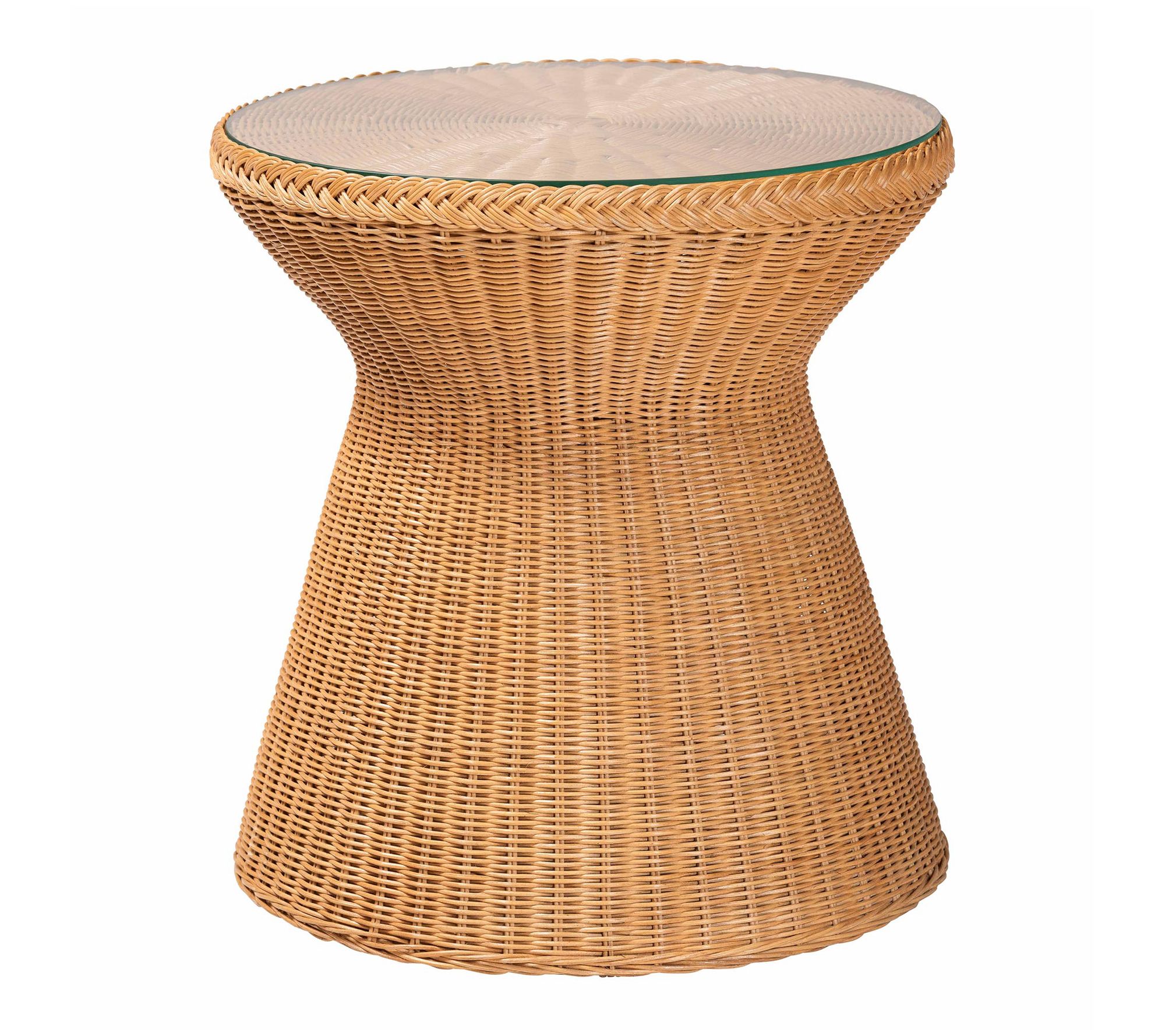 bali & pari Nina Honey Rattan End Table with Glass Tabletop
