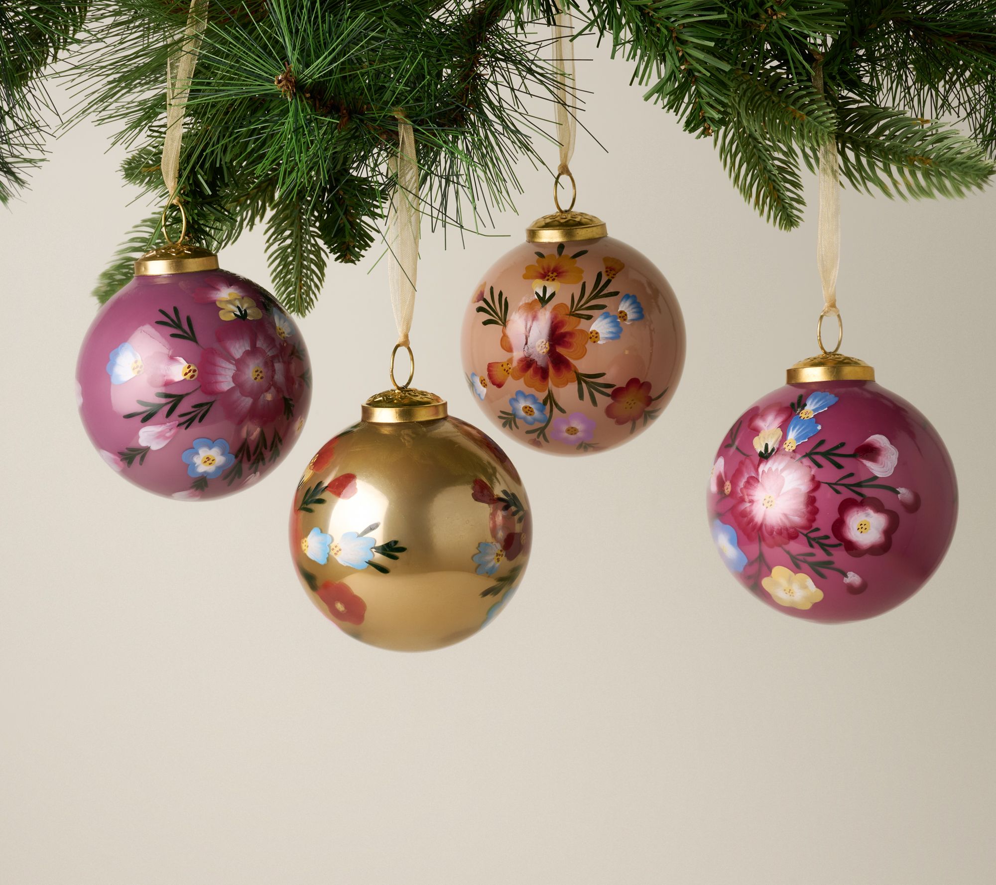 Home Reflections Set of 6 Floral Ornaments with Gift Box