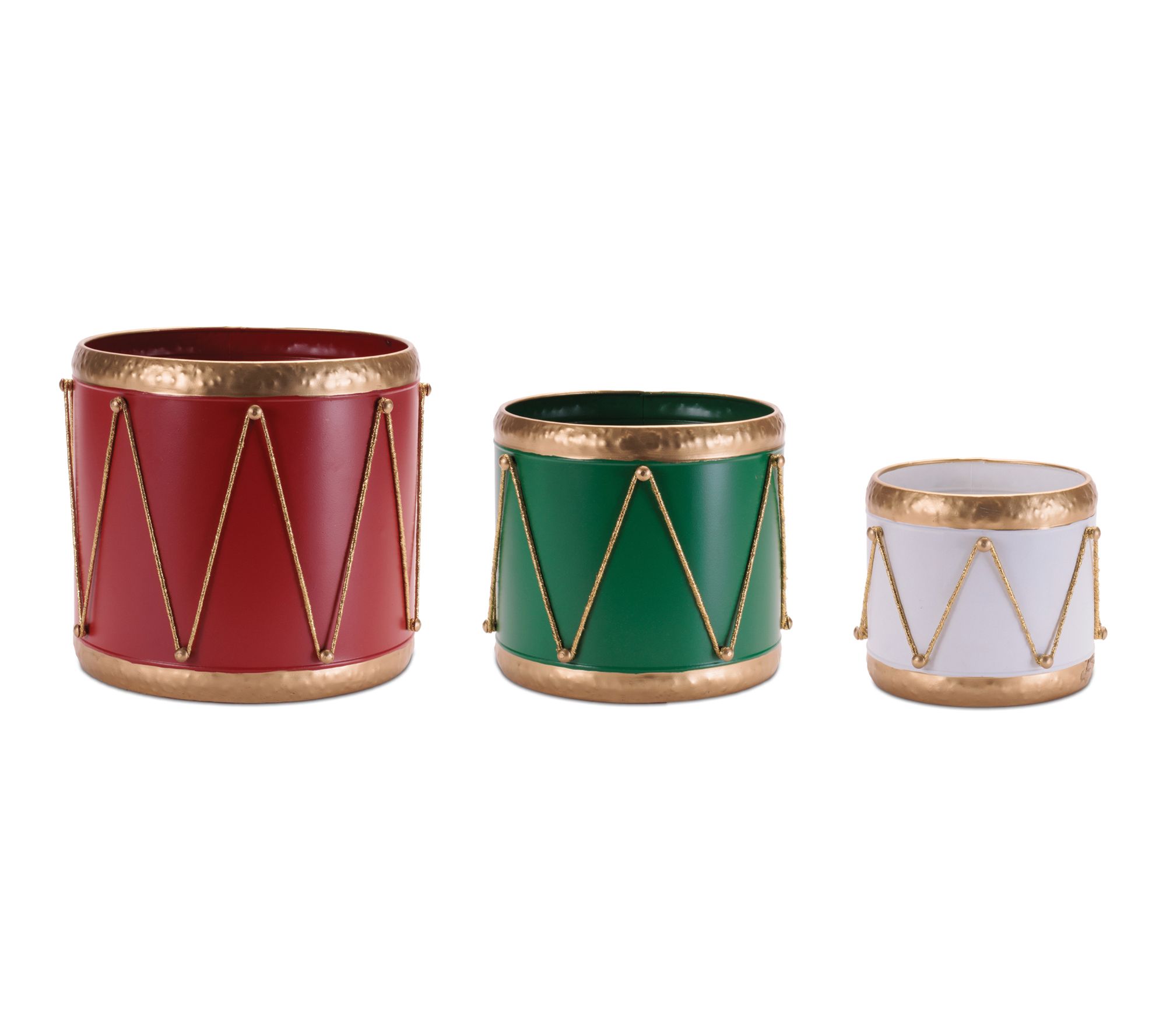 Melrose Metal Drum Containers with Gold Rope Detail (Set of 3)
