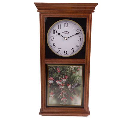 Wild Wings Wood Regulator Clock with 4 Images - QVC.com