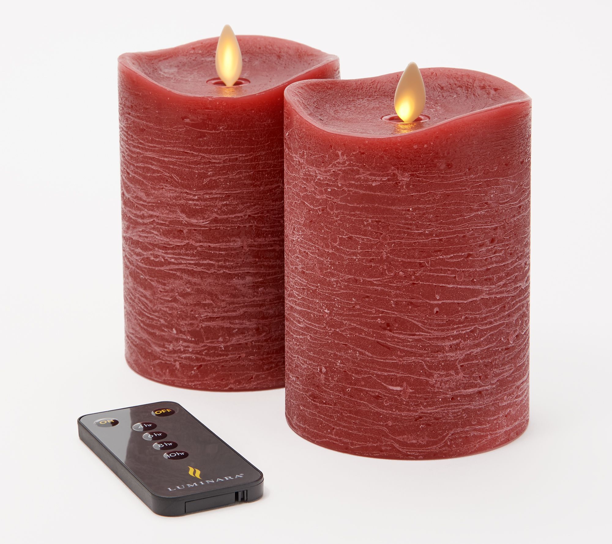 Luminara Set of (2) 5" Rustic Wax Pillar Candles with Remote