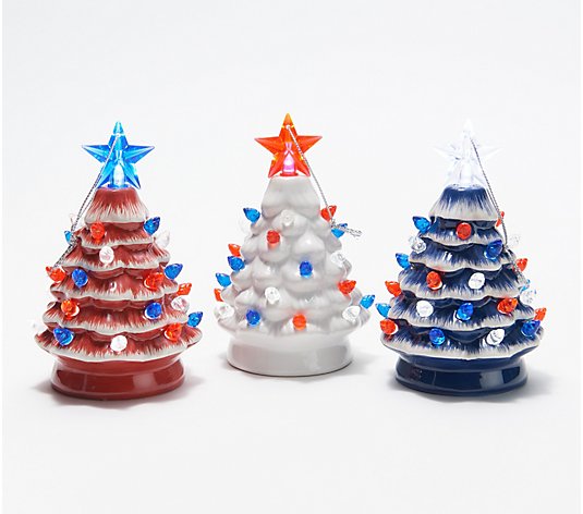 Miss Liberty Set of 3 Lit 5" Ceramic Patriotic Trees
