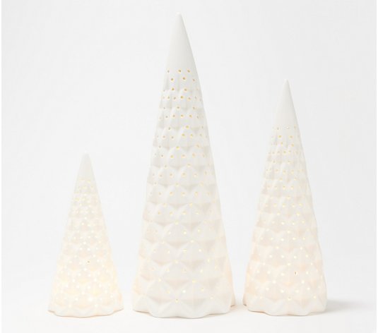 Set of 3 Illuminated Porcelain Trees by Lauren McBride