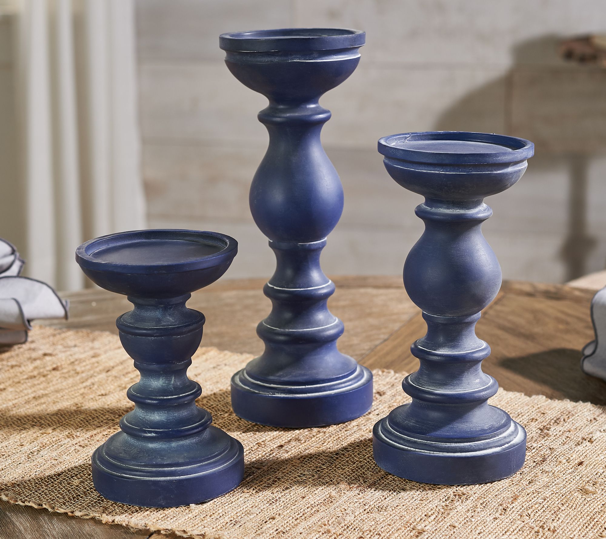 Set of 3 Wood-like Pedestal Candle Holders by Valerie - QVC.com