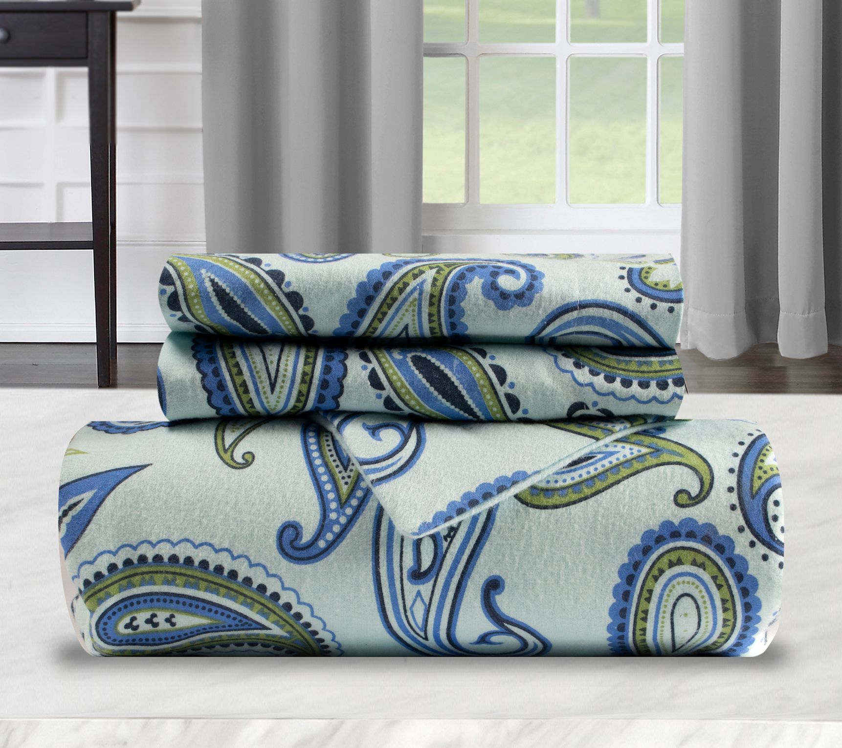 Superior Cotton Flannel Paisley Duvet Cover Set , Full/Queen