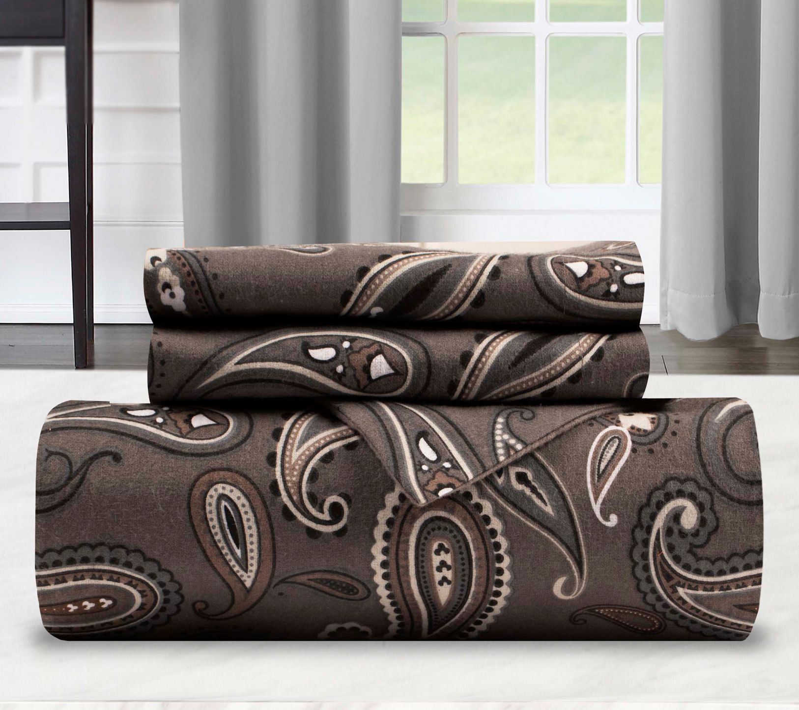 Superior Cotton Flannel Paisley Duvet Cover Set , Full/Queen