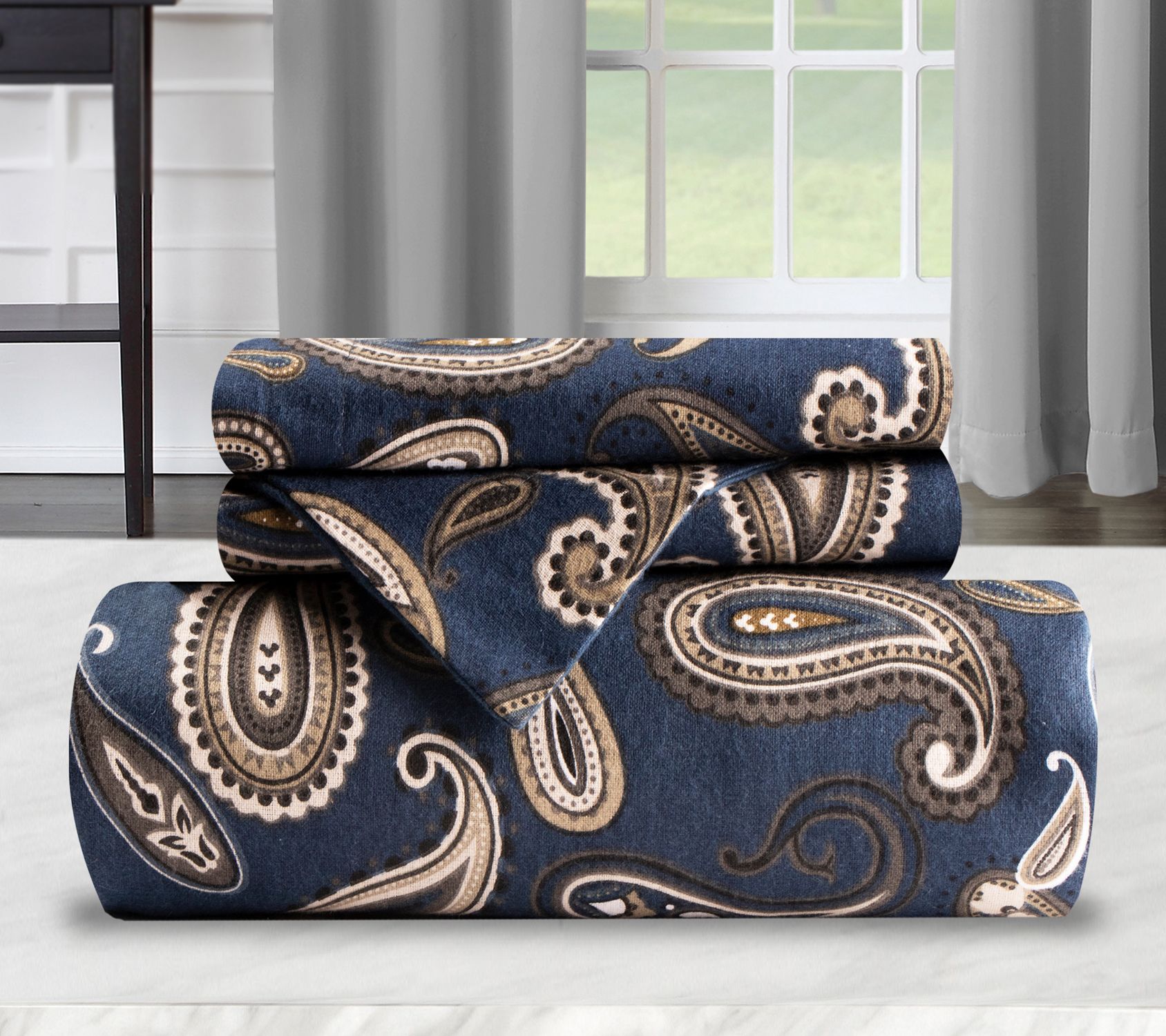 Superior Cotton Flannel Paisley Duvet Cover Set , Full/Queen