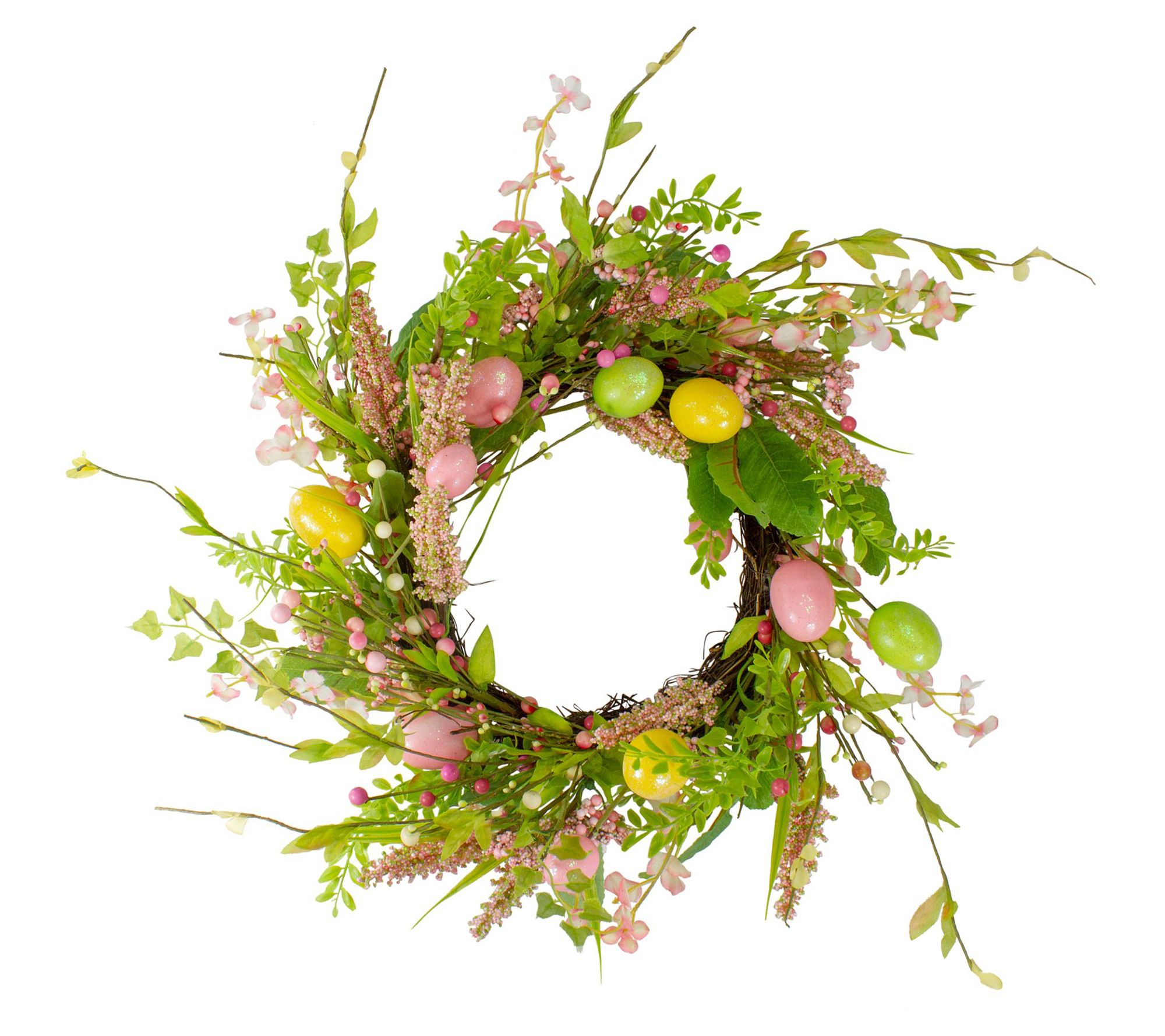 Easter Egg with Berry Floral Springtime Wreath Pink and Green