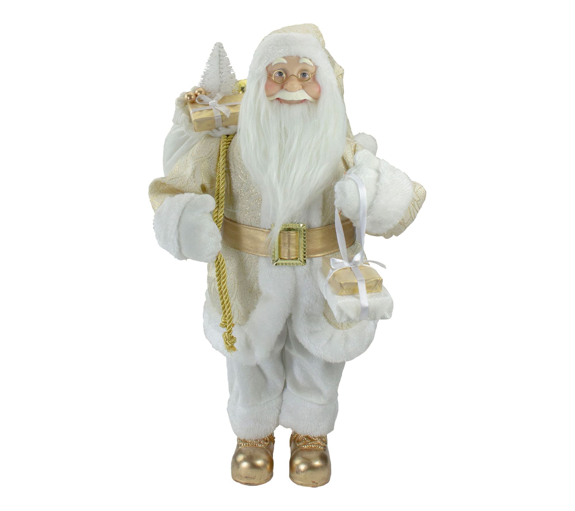 Northlight 18" Gold & White Standing Santa Figue w/ Presents