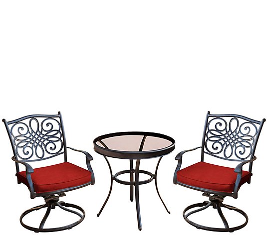 Hanover Traditions 3-Pc Swivel Bistro Set withGlass-Top Table