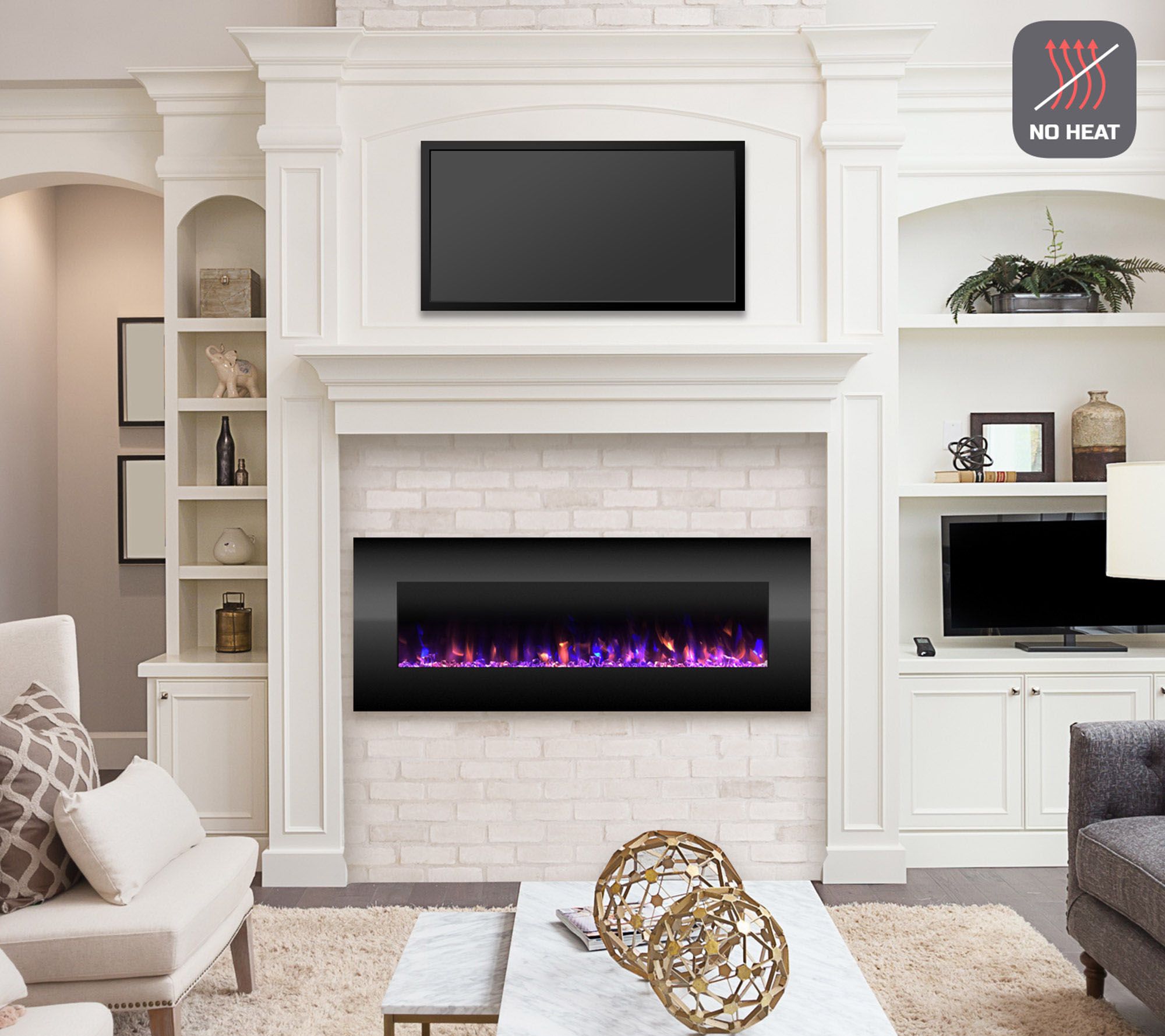 Northwest 54" Electric NoHeat Fireplace w/ Color LED Black