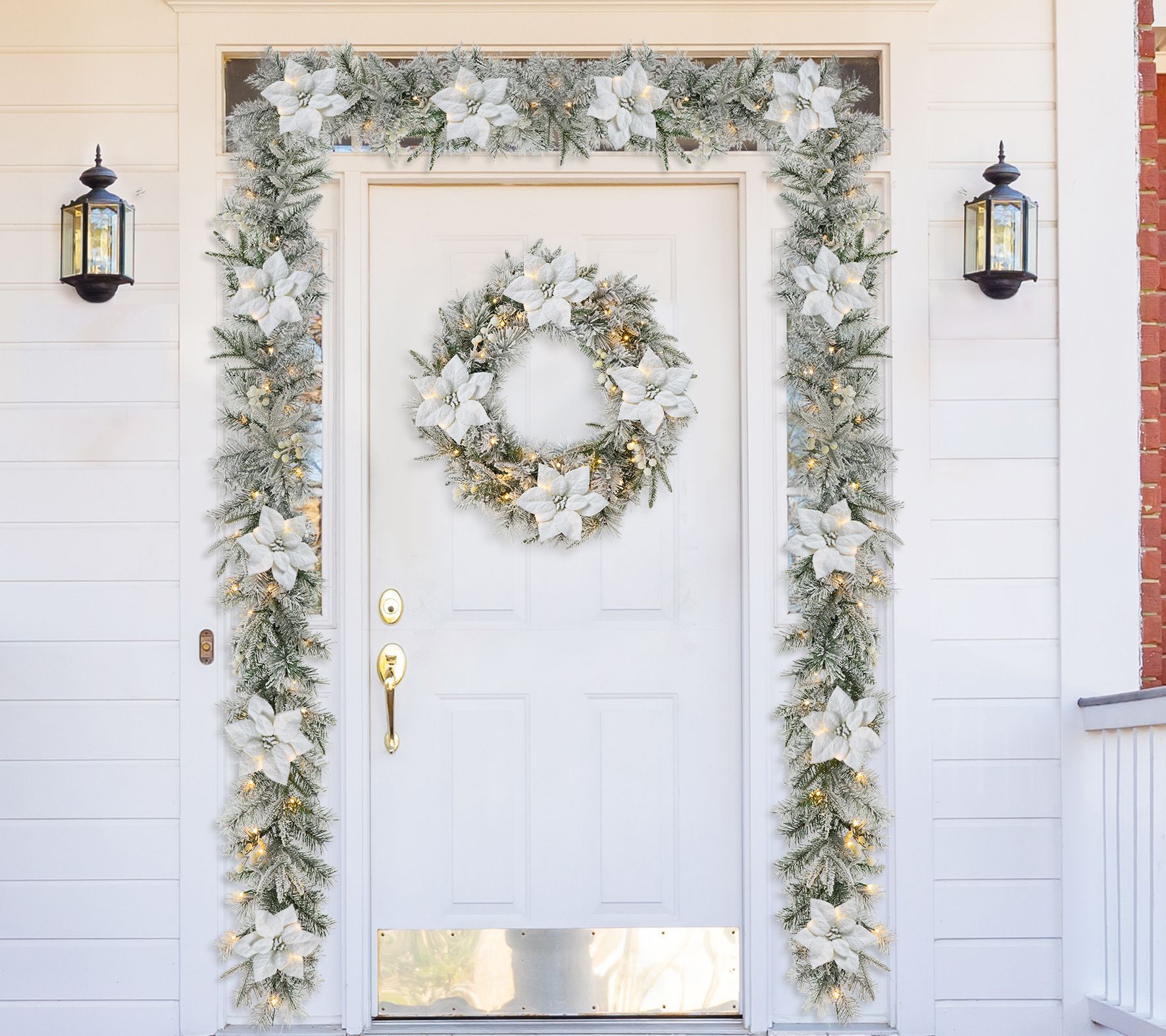 Glitzhome 24"Diam PreLit Snow Greenery Pine Christmas Wreath