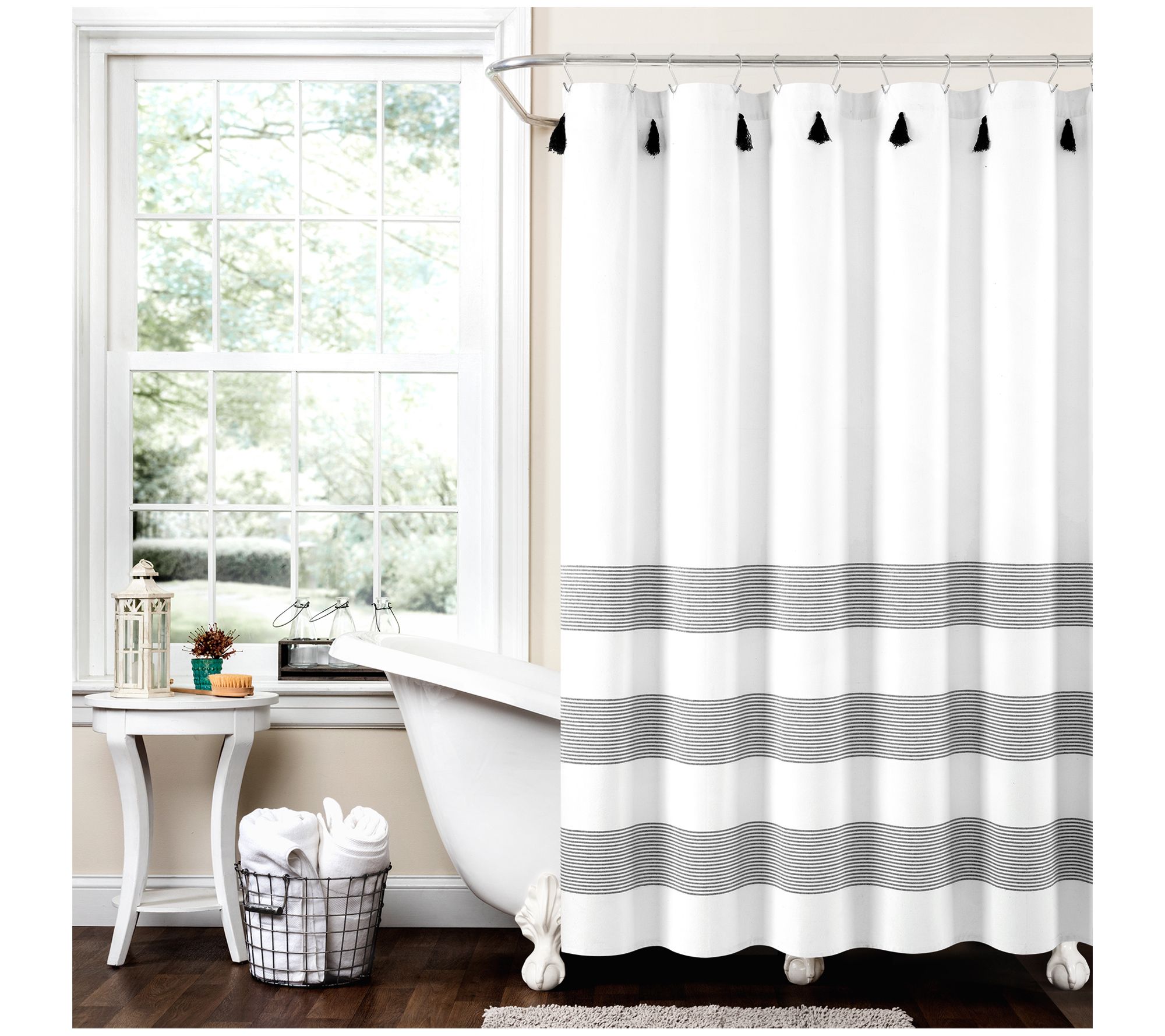 Hookless Striped Shower Curtain with Window and Liner on QVC 