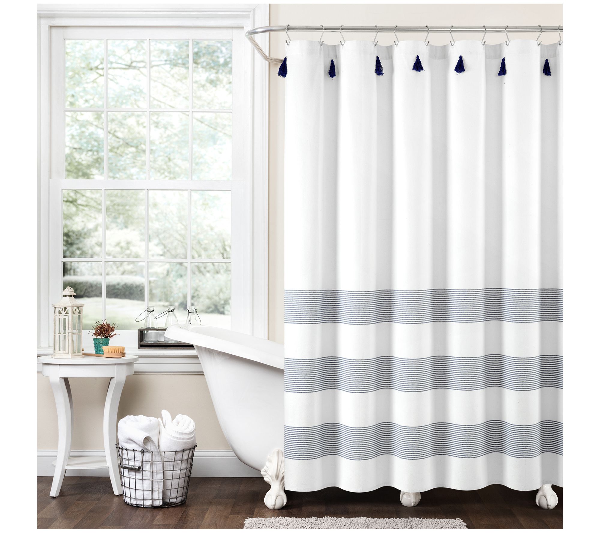 Boho Tassel Stripe Shower Curtain 72X72 by LushDecor