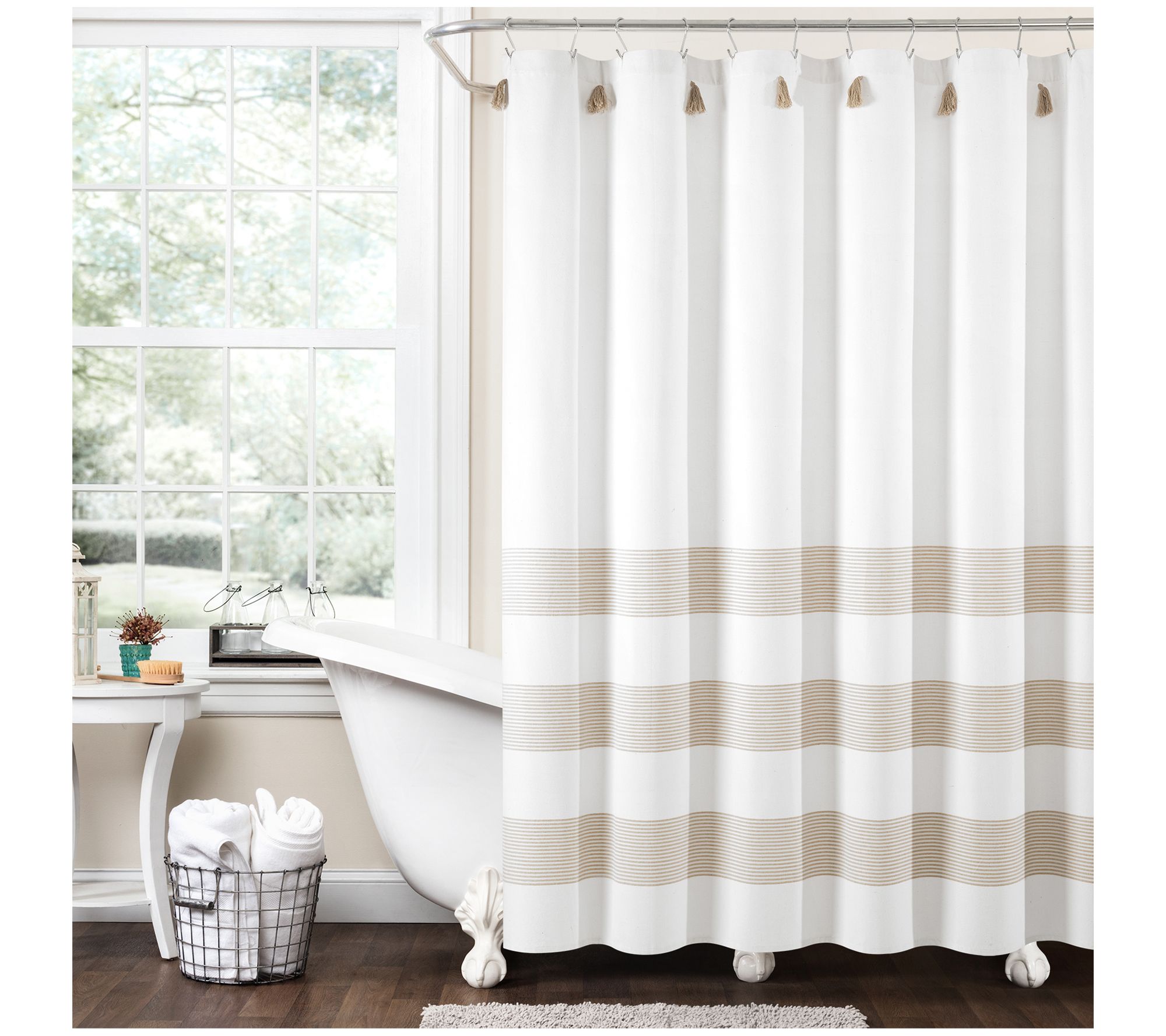 Boho Tassel Stripe Shower Curtain 72X72 by LushDecor