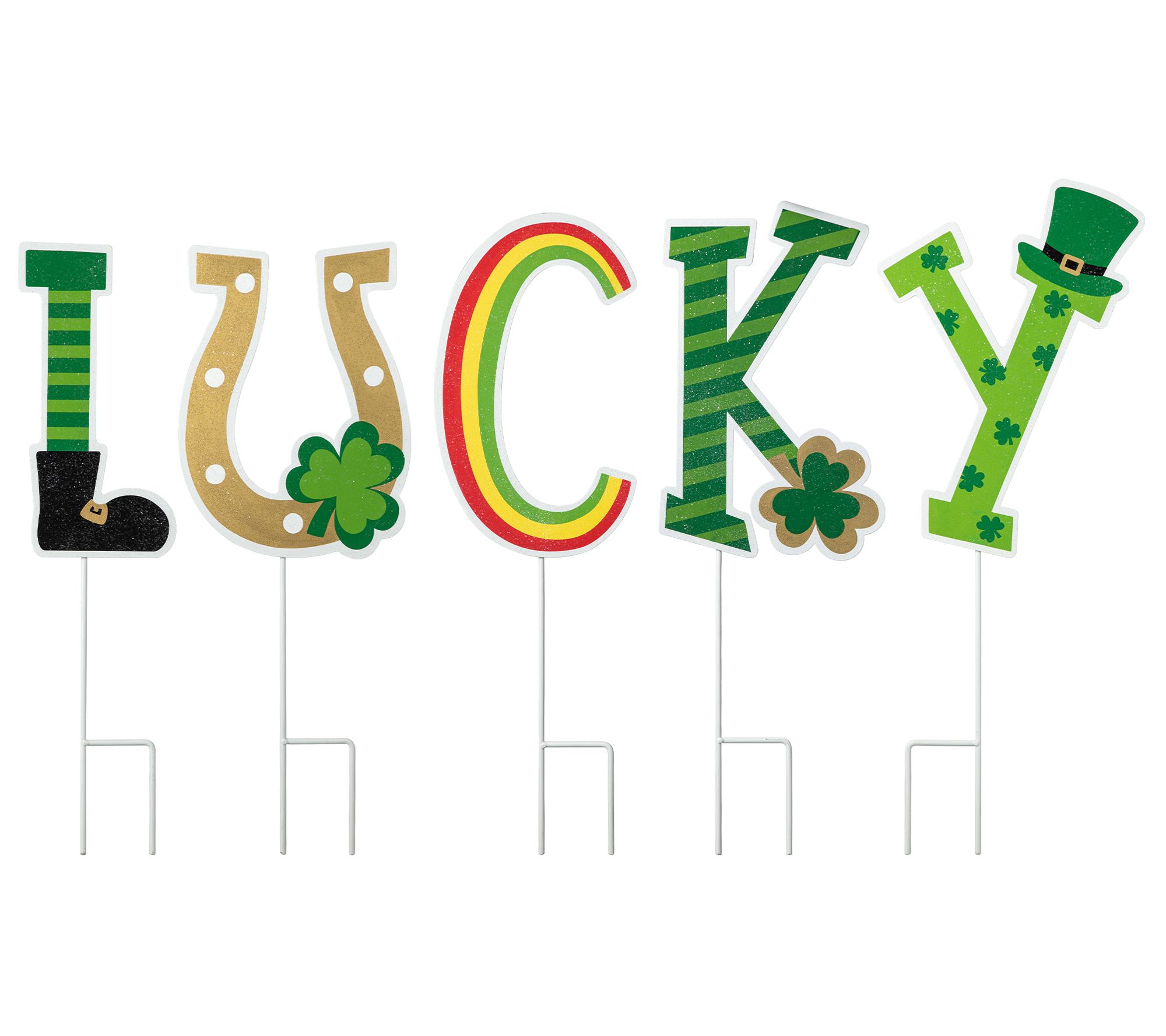 Glitzhome St. Patrick's Day Horse Shoe LUCKY Yard Stakes S/5