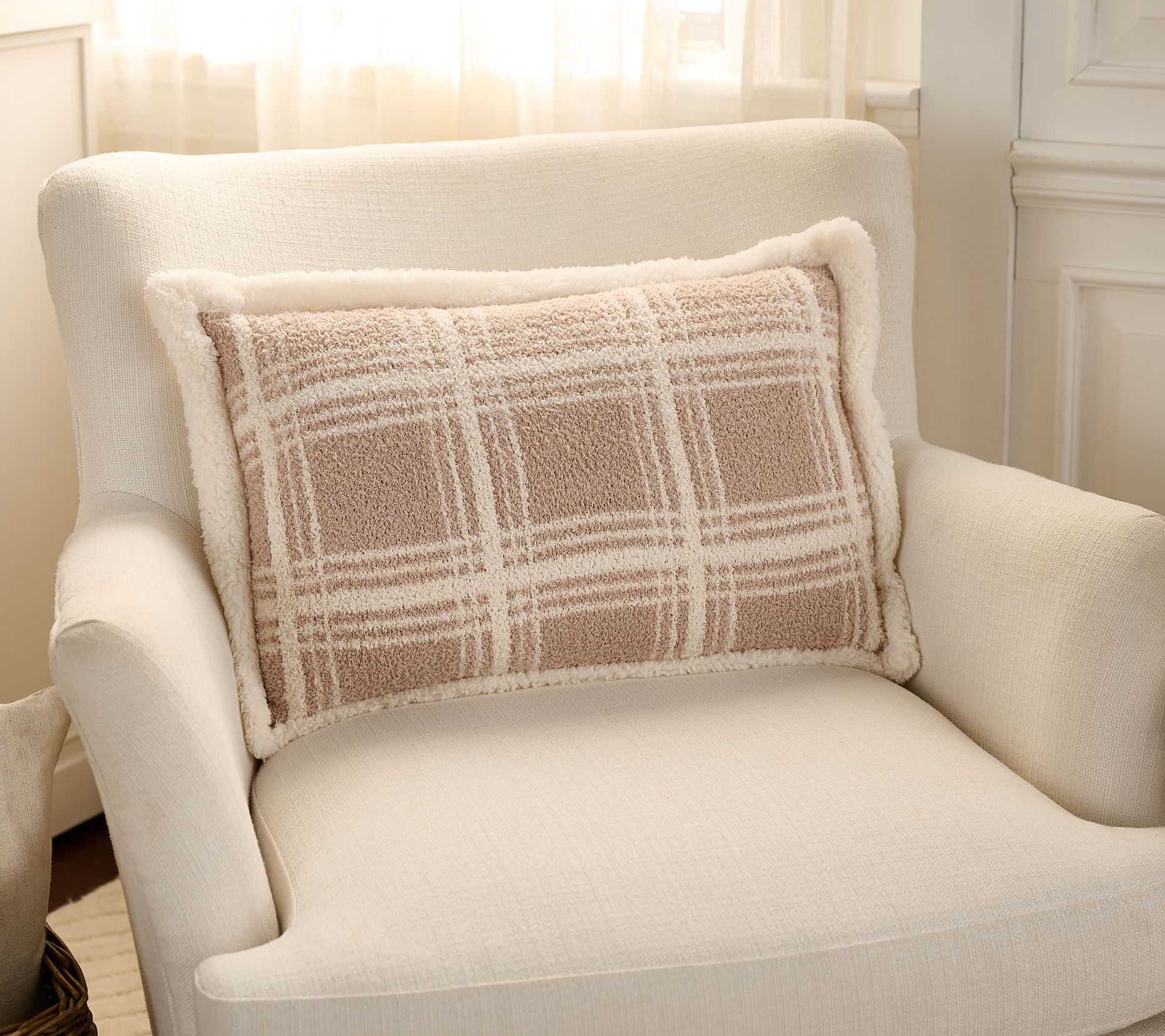 13" x 20" Feather Knit & Sherpa Lumbar Pillow by Kim Gravel