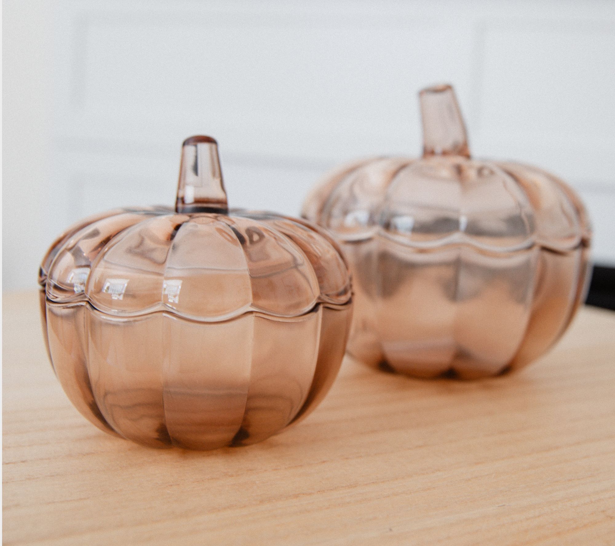 Set of 2 Glass Pumpkin Lidded Jars by Lauren McBride