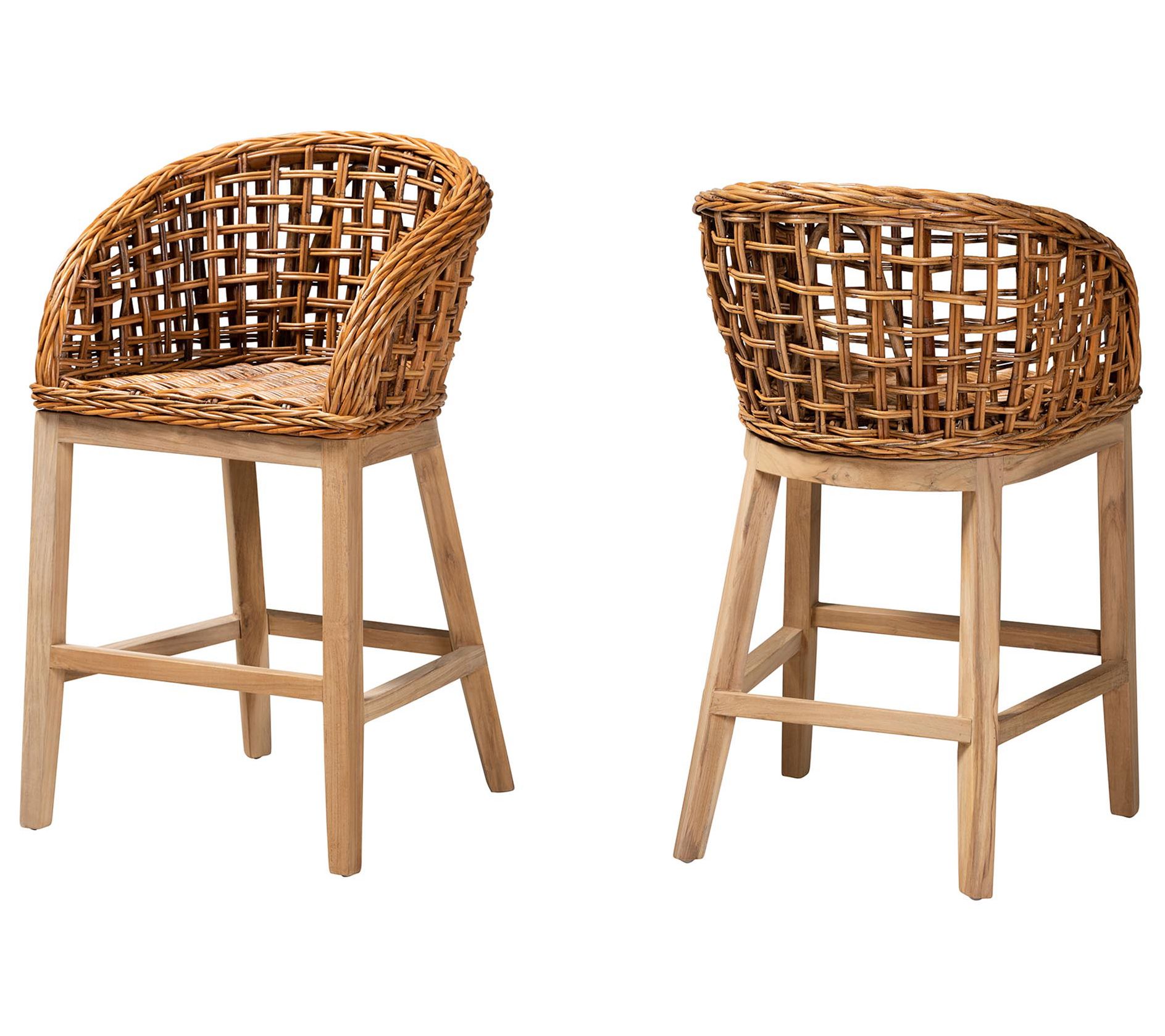 bali & pari Mar io Brown Rattan 2-Piece Counte r Stool Set