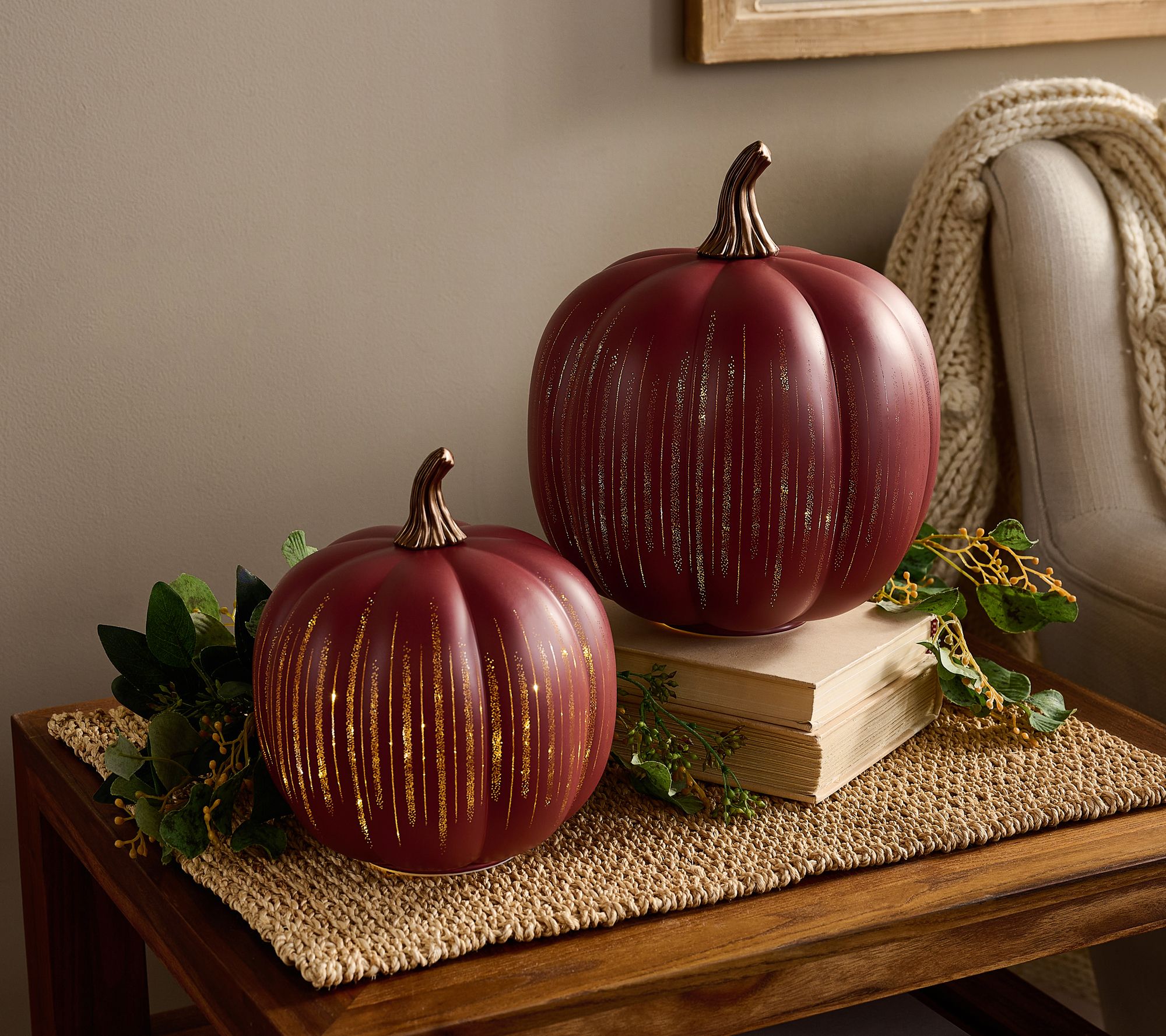 "As Is" Set 2 Lit Illuminated Starry Night Glass Pumpkins by Valerie