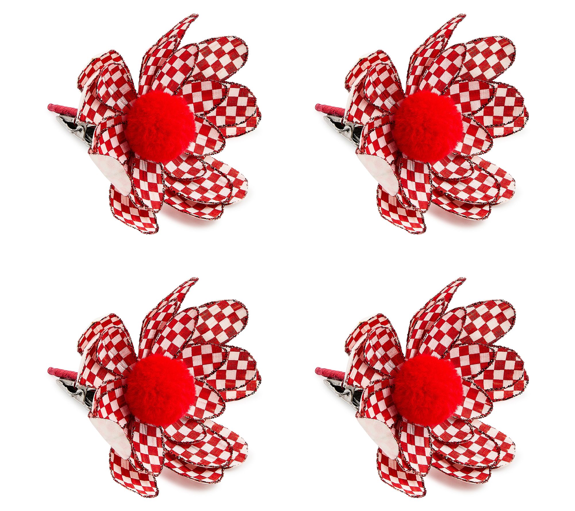 MacKenzie Childs Set of 4 Checked Flower Clips