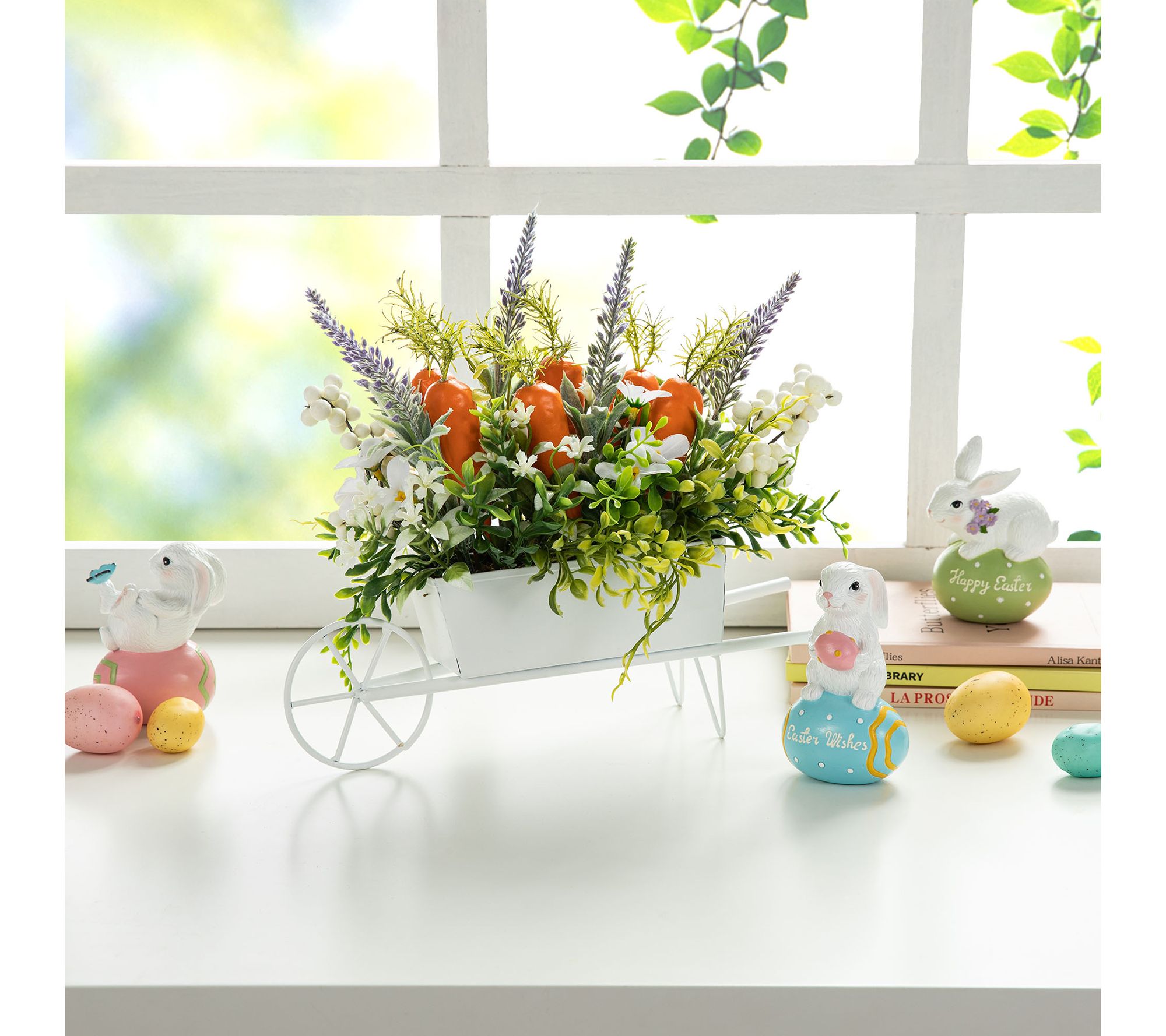 Glitzhome 12.5"L Easter Carrot Metal Wagon Centerpiece
