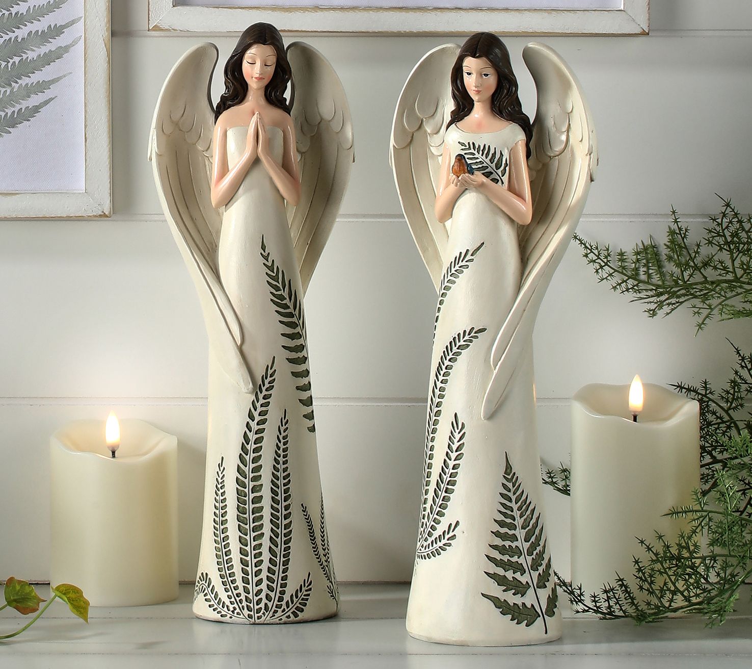 15" Wild Fern Leaf Angel Set of 2 by Valerie