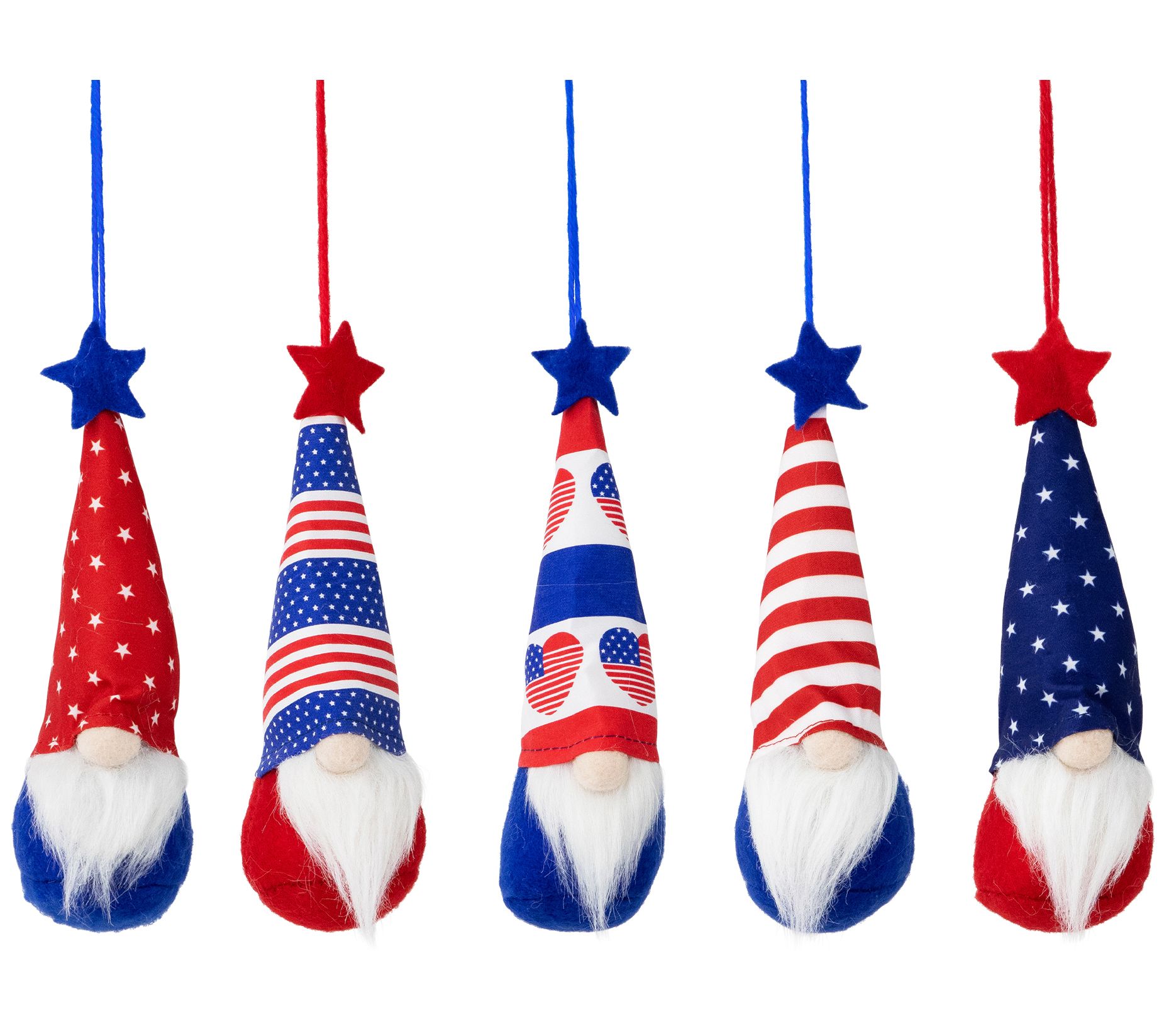 Northlight Set of 5 Patriotic 4th of July Gnome Ornaments 6.5"