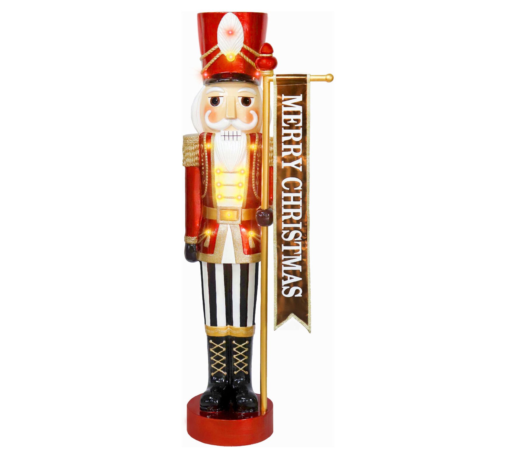Fraser Hill Farm 4' Metallic Nutcracker HoldingBanner Statue