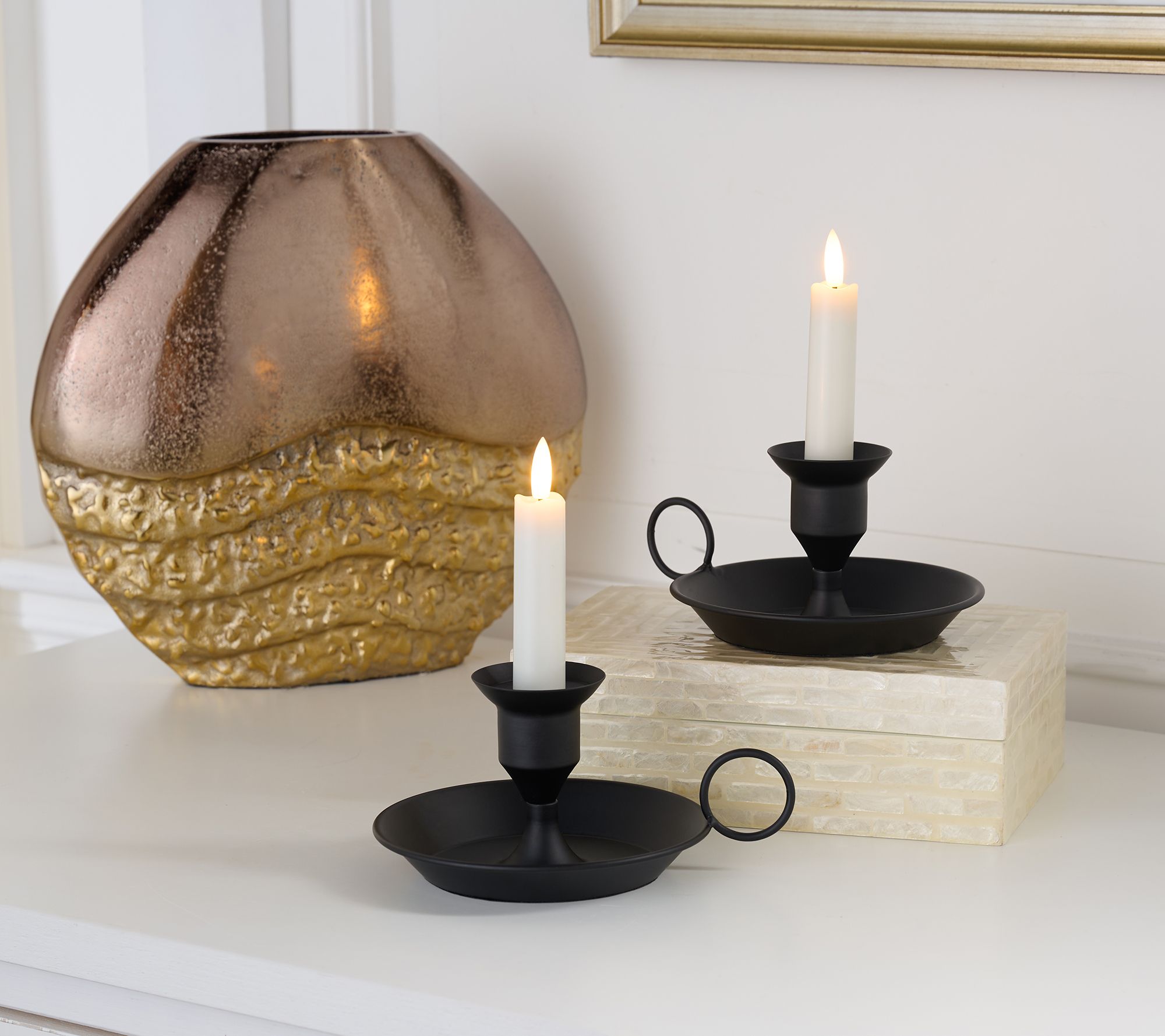 Home Reflections Set of 2 Metal Vintage Taper Holders