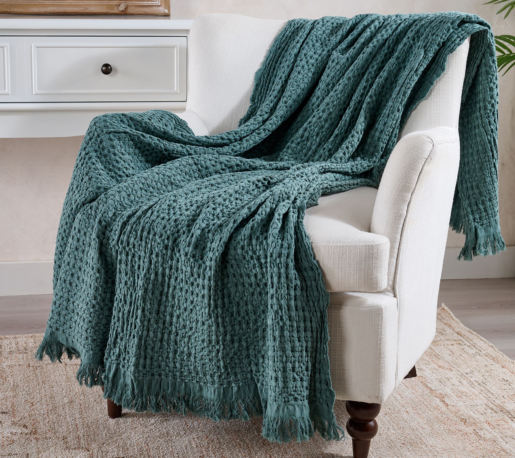"As Is" 100% Cotton Yarn Dyed Waffle Knit 60x70 Kim Gravel Throw