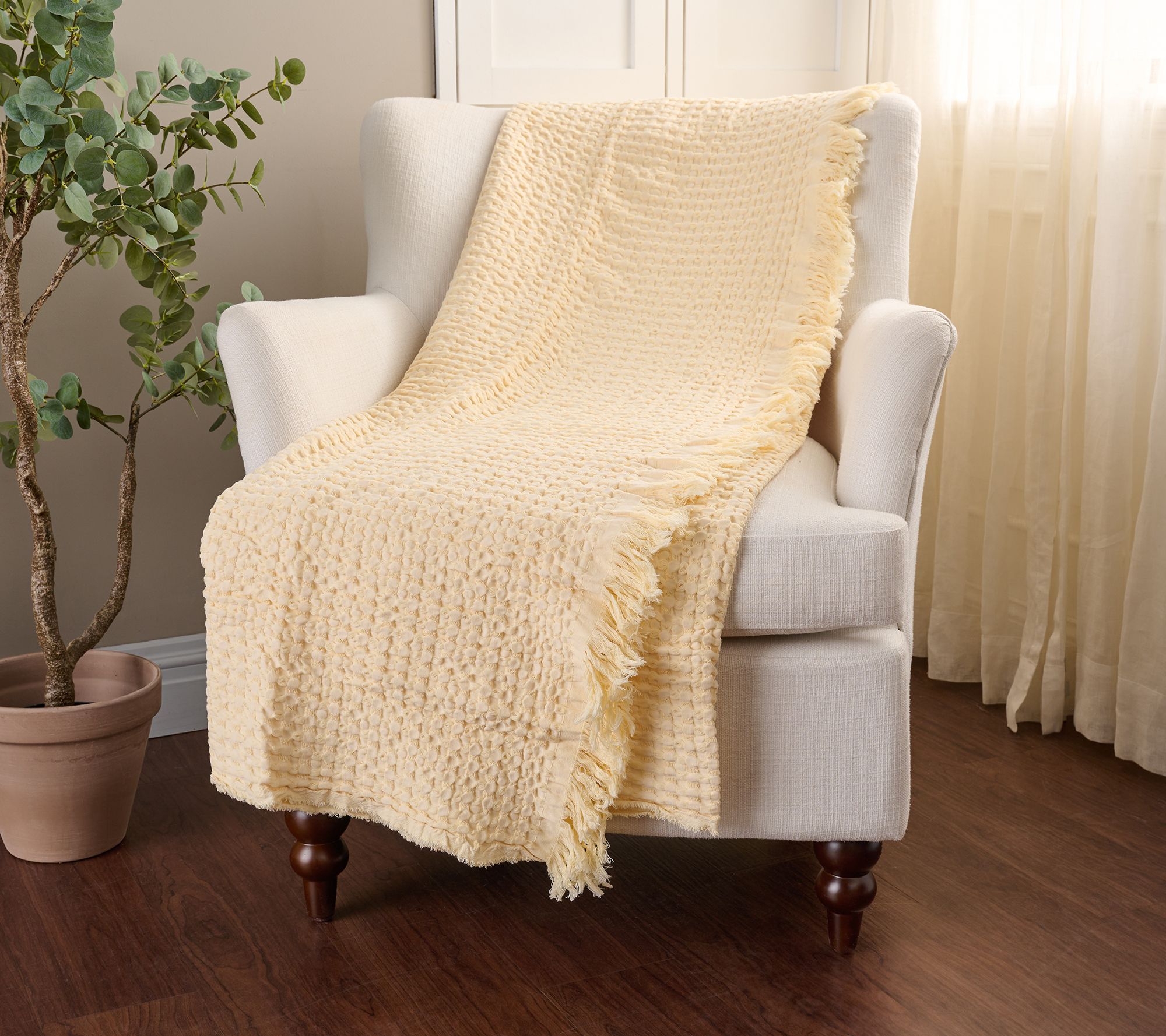 "As Is" 100% Cotton Yarn Dyed Waffle Knit 60x70 Kim Gravel Throw