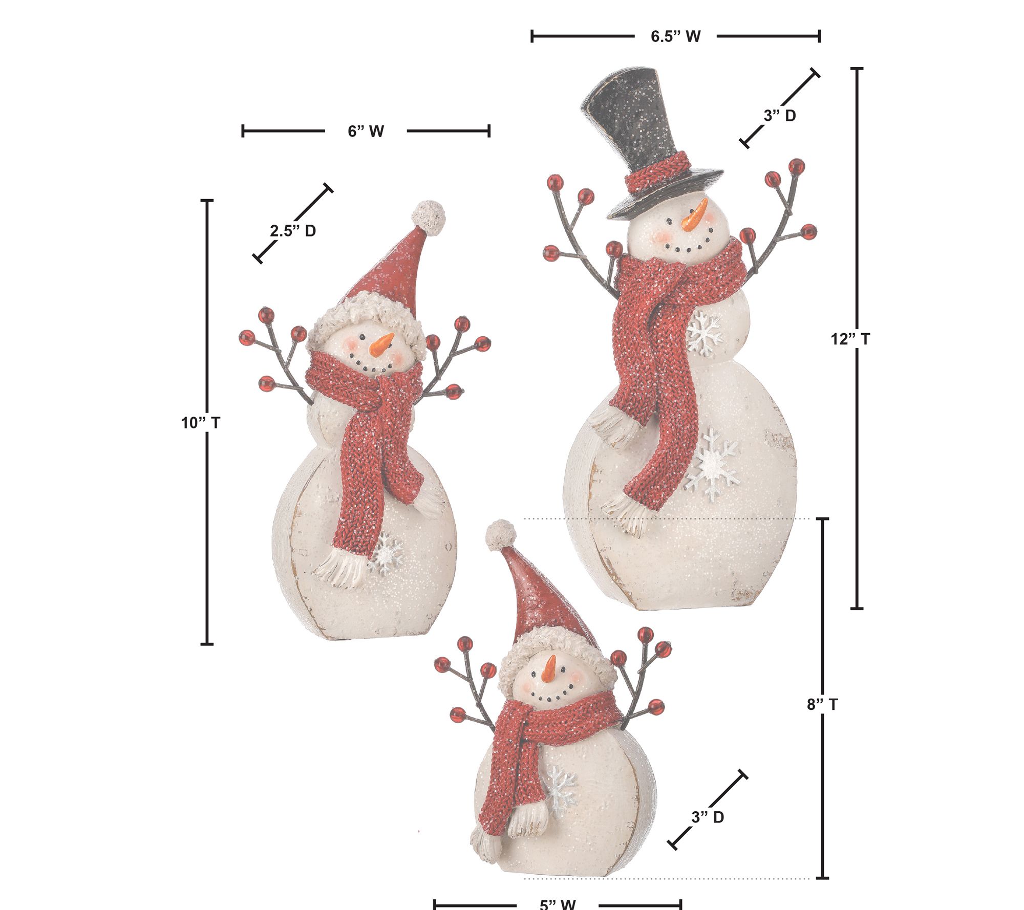 8-12" Snowman Family with Berry Set of 3 by Valerie