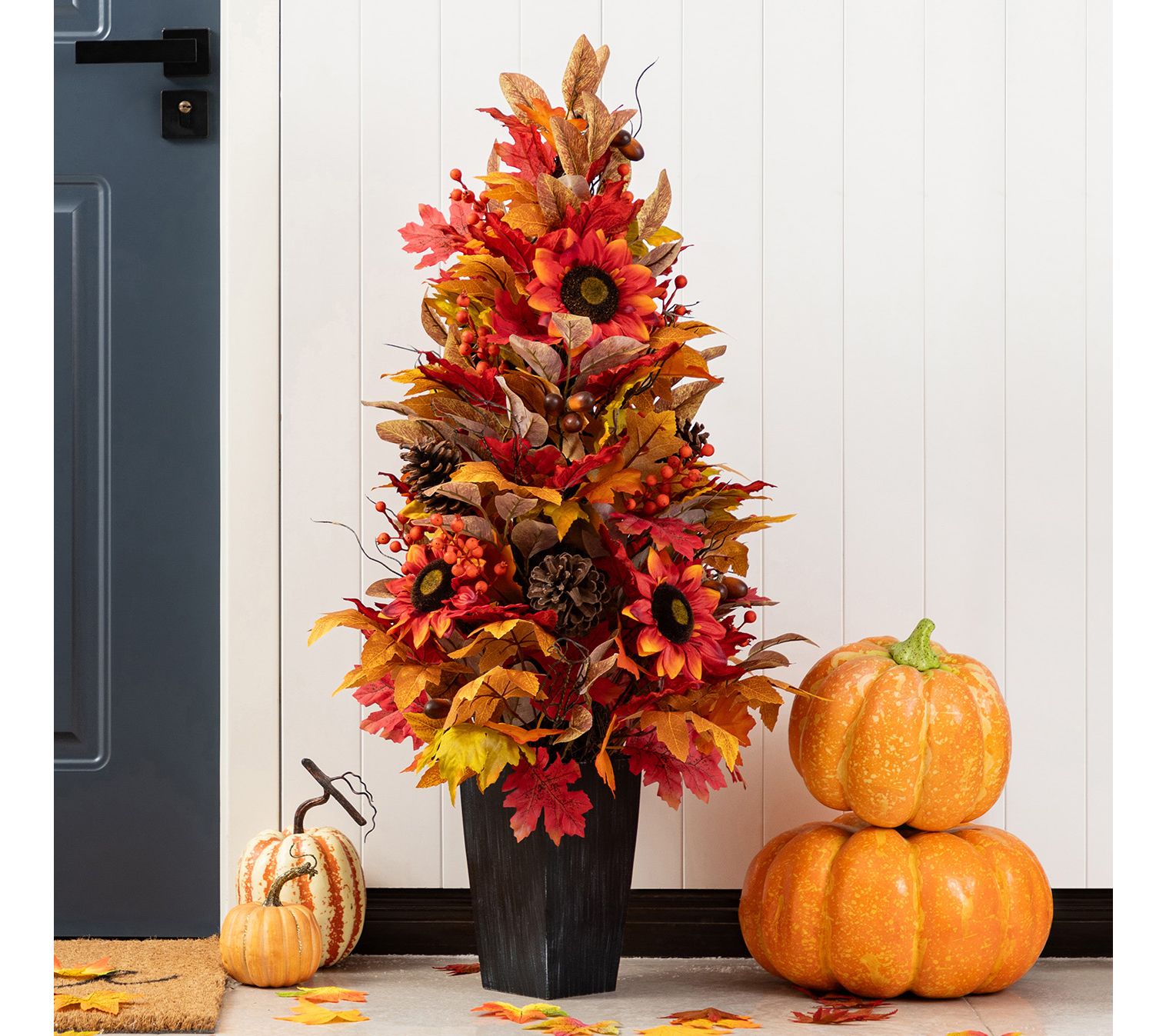 Glitzhome 36"H Fall Harvest Sunflower Berry Leaf Porch Tree