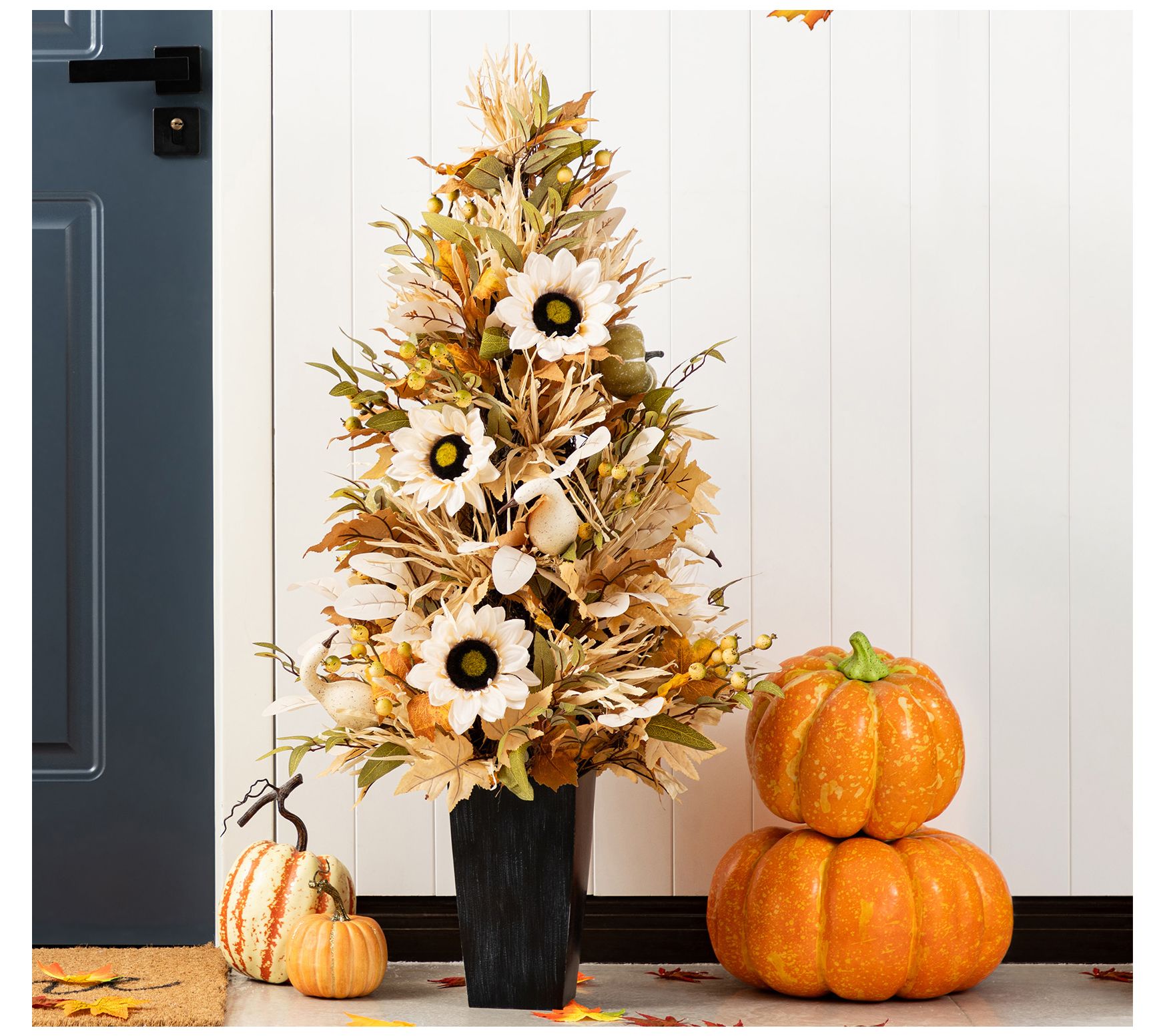 Glitzhome 36"H Fall Harvest Sunflower Berry Leaf Porch Tree